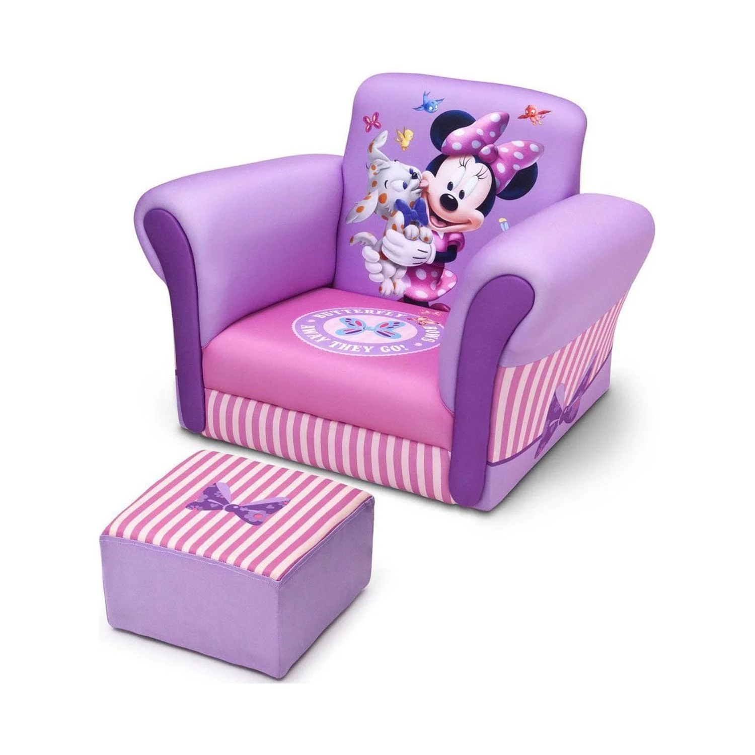 Delta Children Kids Minnie Mouse Upholstered Lounge Chair Armchair with Footrest