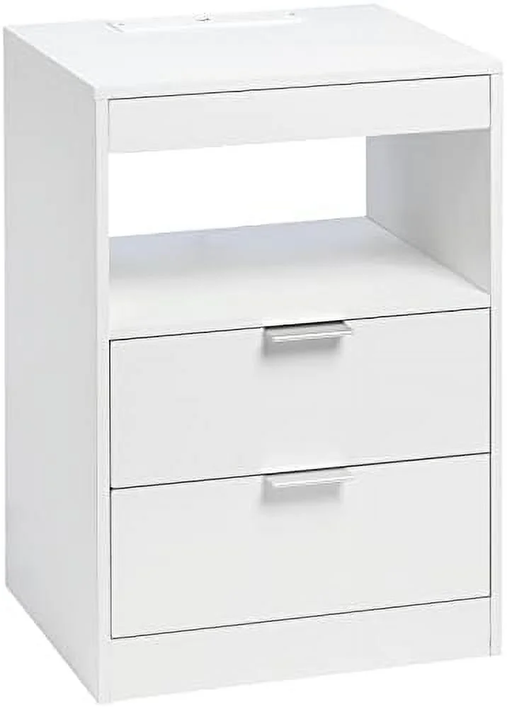 ZFGSUIJN LED Nightstand White Nightstand with Wireless Charging Station 2 Drawers   End  with LED Lights  Wooden Sofa Bedside Table with Pull-Out