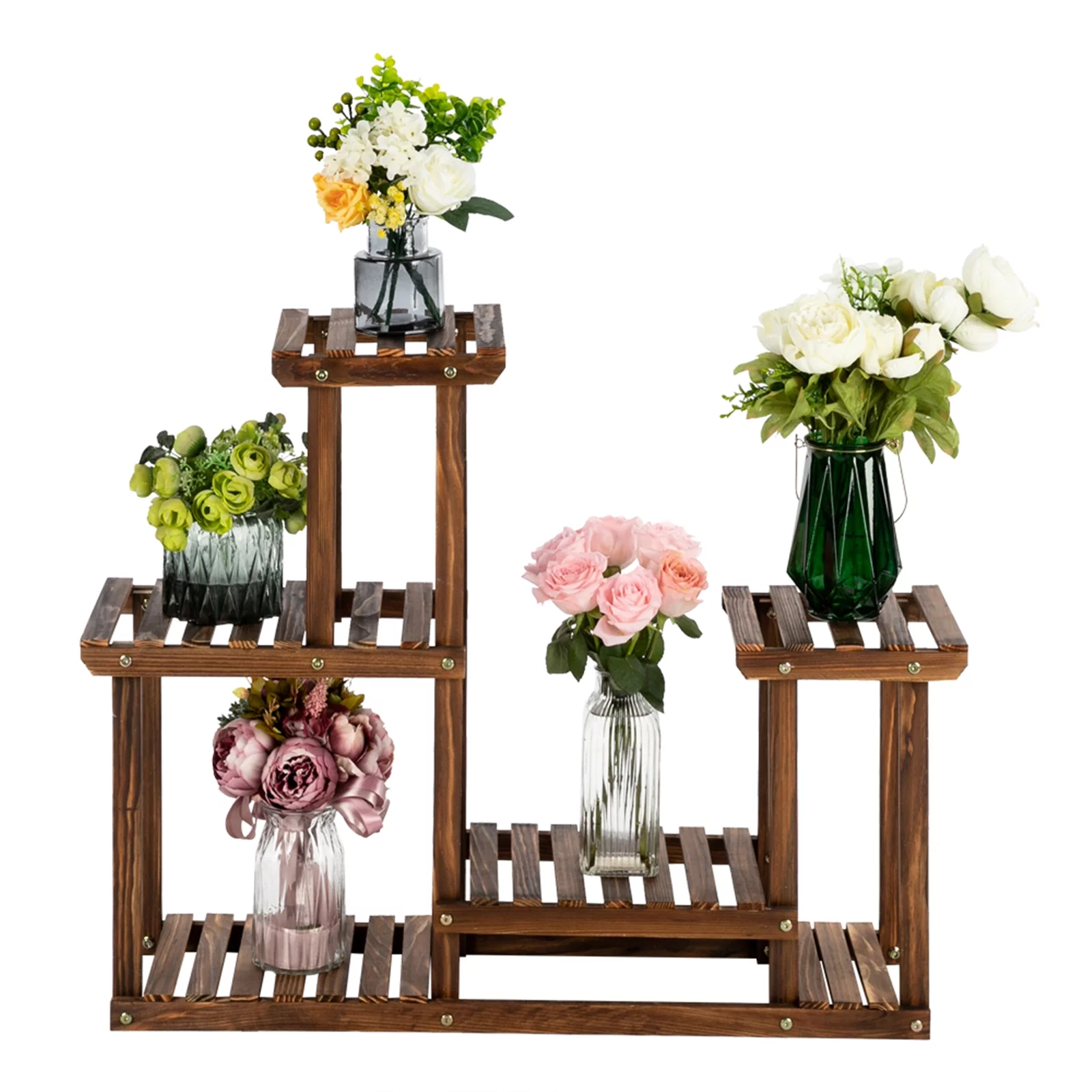 4-Tier Wood Plant Stand with 7 Seats, Indoor and Outdoor Use, Multi-Functional Design