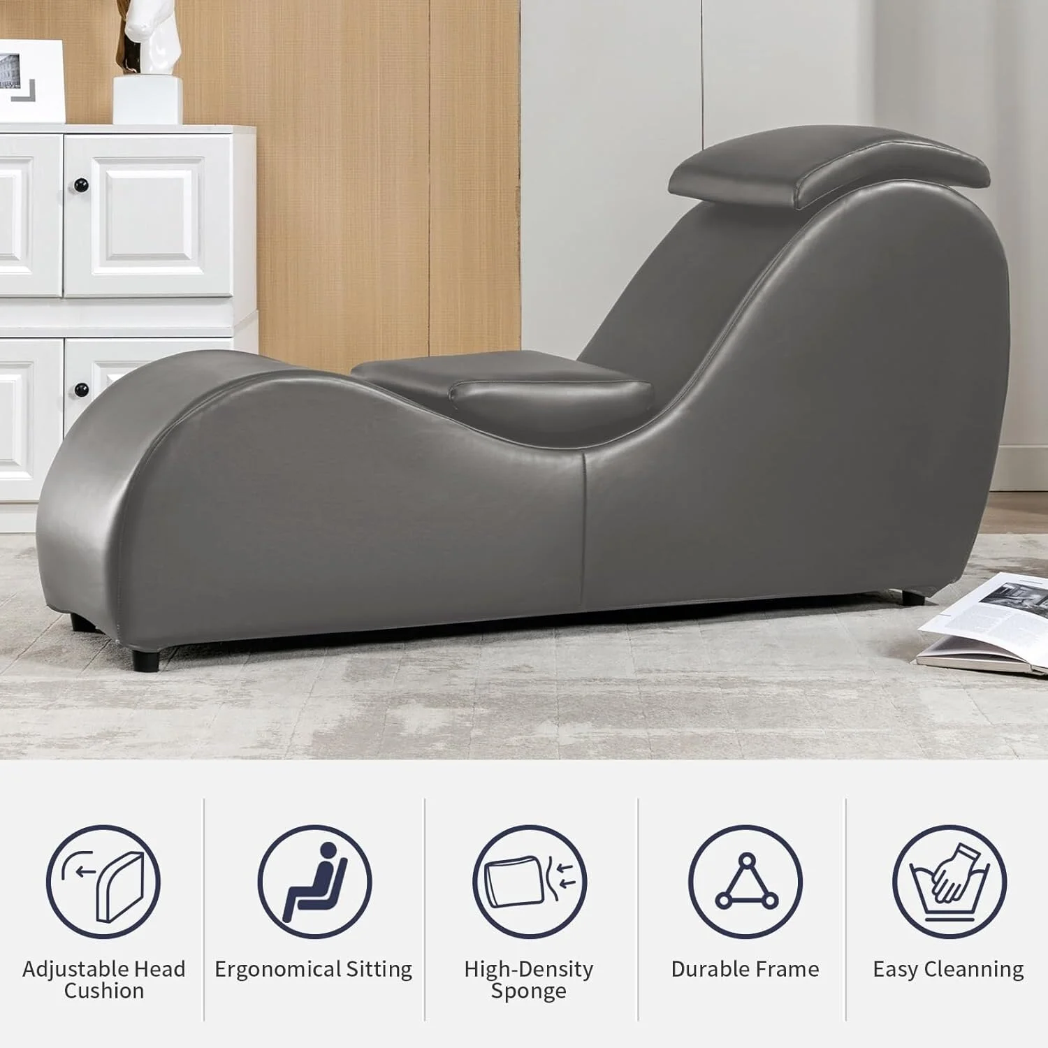 Mixoy Indoor Yoga Chair,Curved Yoga Chaise Lounge Chair for Adults Stretching Exercising Relaxing Dark Grey