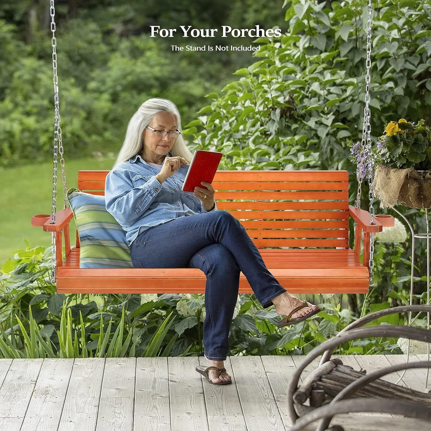 5 FT Heavy Duty 880 LBS Patio Porch Swing Outdoor Hanging Chair with Cup Holder