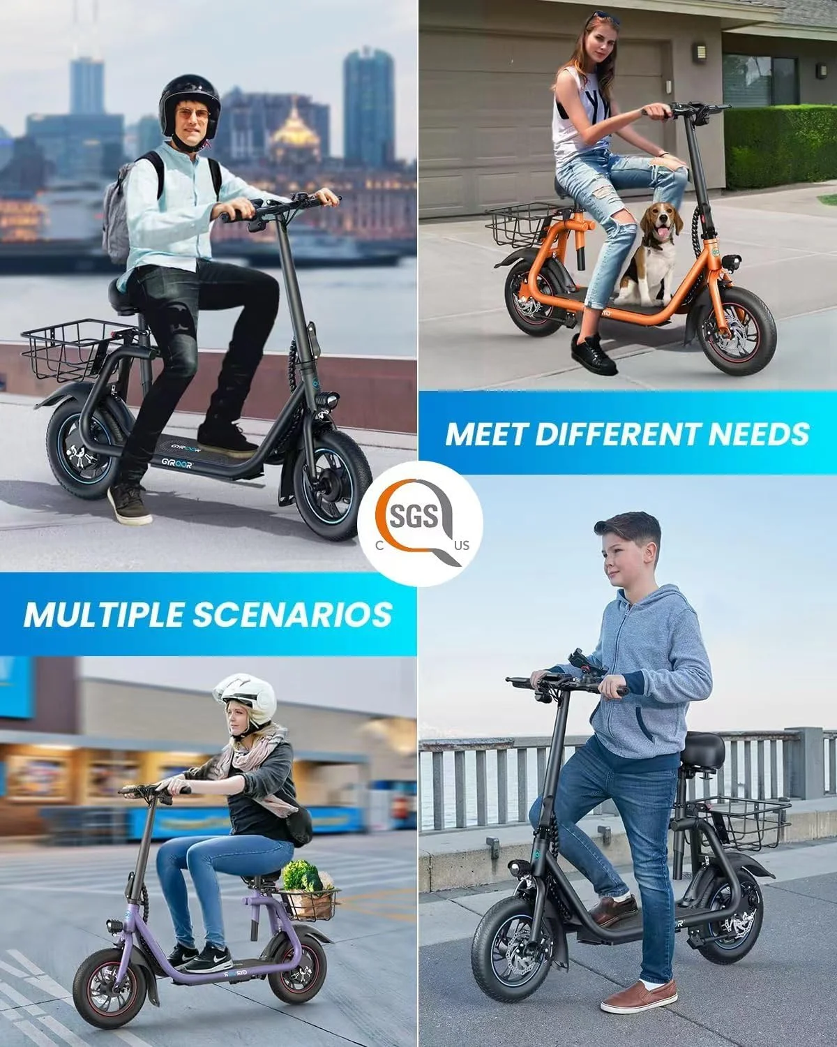 C1/C1 Pro Electric Scooter with Seat, 450W Powerful Motor up to 22/25 Miles Range, Foldable Electric Scooter for Adults Max Speed 15.5/18.6 Mph, Electric Scooter for Commuting with Basket