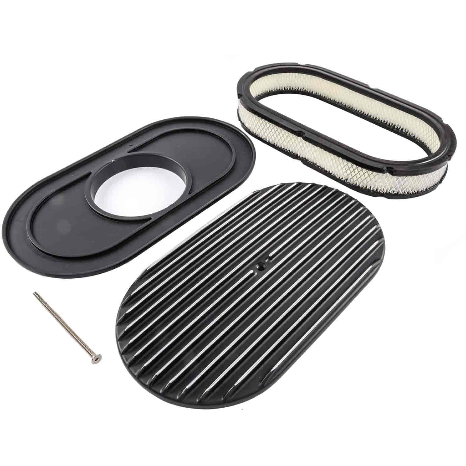 JEGS 500090 Oval Air Cleaner 15 in. L x 8 1/4 in. W x 3 in. H Full Finned Design