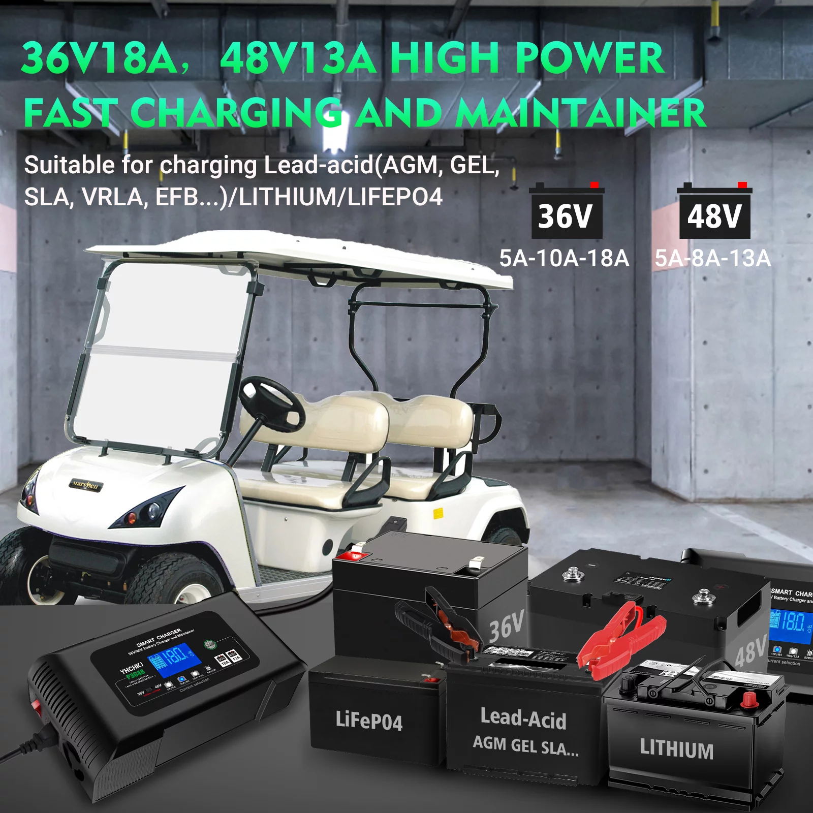YHCHKJ 36V/48V Golf Cart Charger 18-Amp Smart Charger, Golf Car Battery Charger,Trickle Charger
