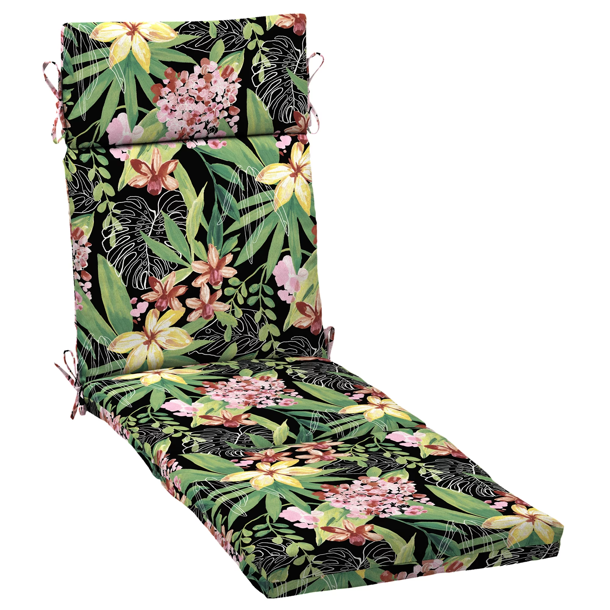Better Homes & Gardens Black Tropical 72 x 21 in. Outdoor Chaise Lounge Cushion with Enviroguard
