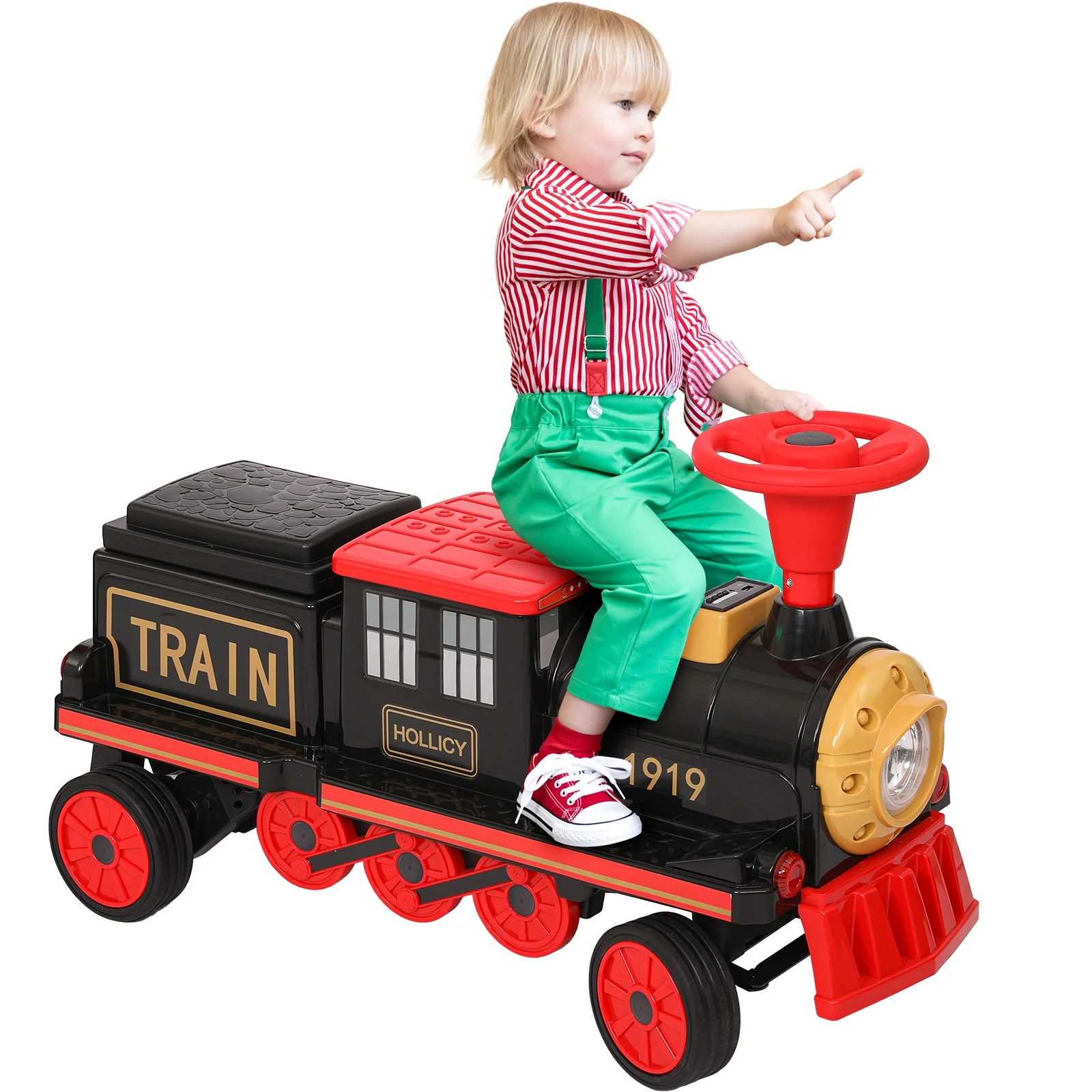 Increkid Kids Ride on Train 12V Electric Train 2 Seater Ride on Toy with Light, Music