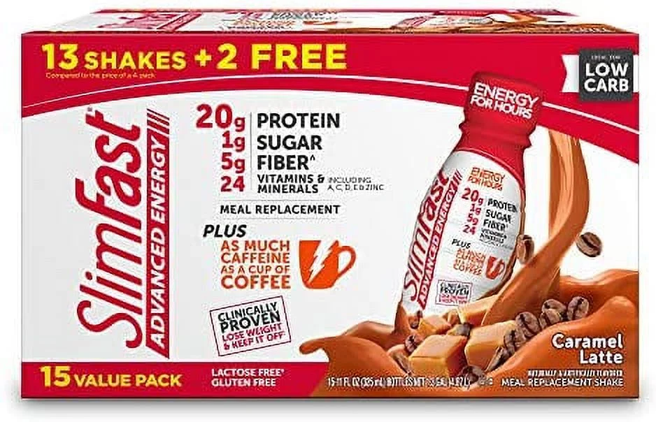 Advanced Energy High Protein Meal Replacement Shake, Caramel Latte, 20g of Ready to Drink Protein with Caffeine, 11 Fl. Oz Bottle, 15 Count