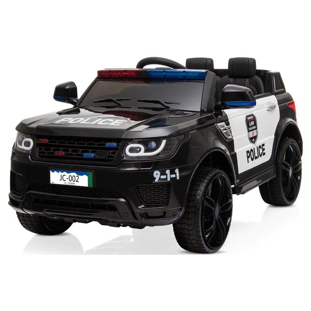 Track 7 Kids Ride on Police Car, 12V Electric Car for Boys Girls Age 3+, Flashing Siren, Microphone, Remote Control, Black