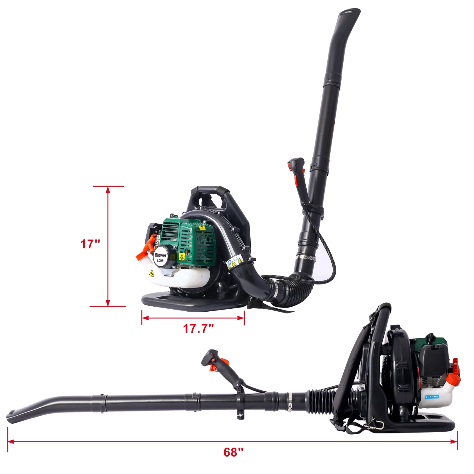 52CC 2-Cycle Gas Backpack Leaf Blower with extention tube,green