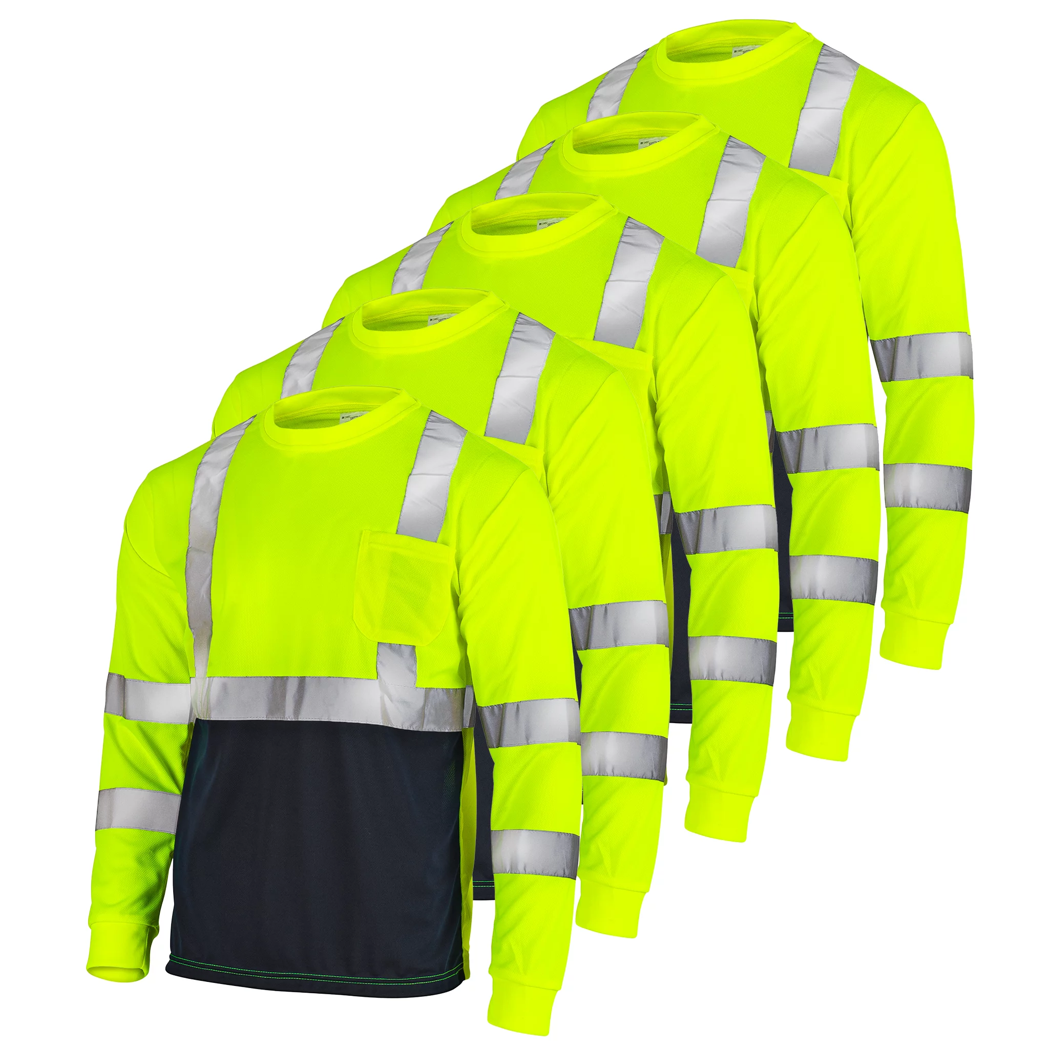 JORESTECH 5-Pack Hi-Vis Long Sleeve Safety Shirt, ANSI Class 3 (3XL, Yellow/Black)