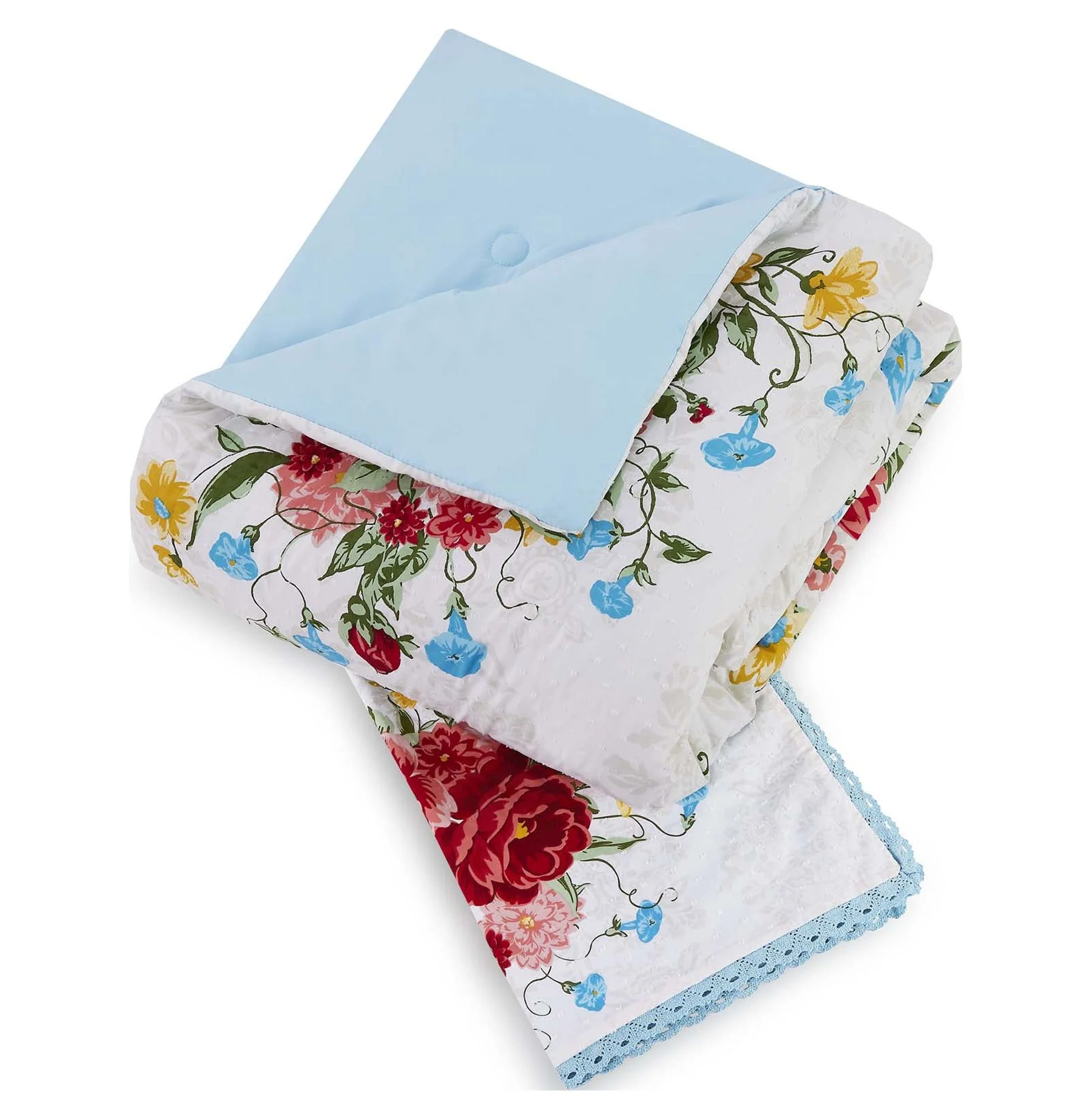 The Pioneer Woman Blue Cotton Sweet Rose 4-Piece Comforter Set, Full / Queen