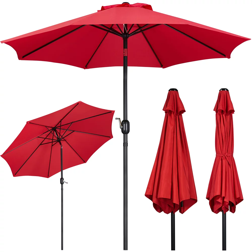 Topeakmart 9ft Outdoor Market Patio Umbrella with Tilt Push Button and Crank, 8 Ribs, Red