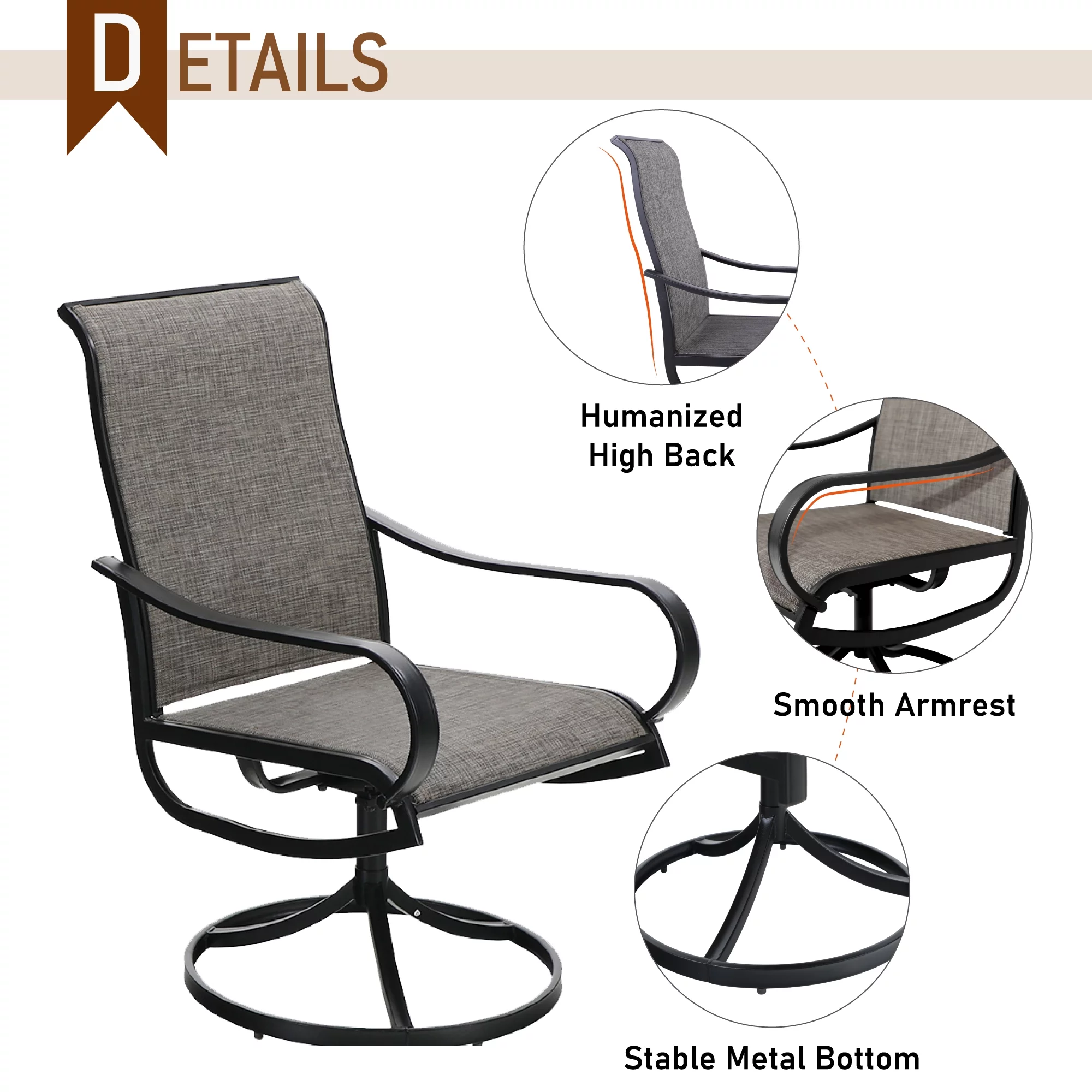 Sophia & William 5 Piece Metal Outdoor Patio Dining Set Outdoor Furniture Set with 1 Steel Square Table & 4 Textilene Swivel Chairs,Black