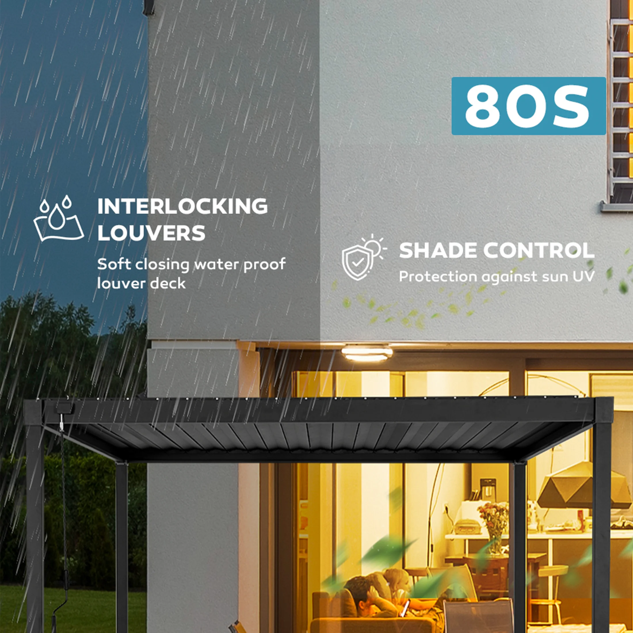 MIRADOR 80S Louvered Pergola 10' x 10' w/ Adjustable Louvers for Outdoor Shade, Garden, Charcoal