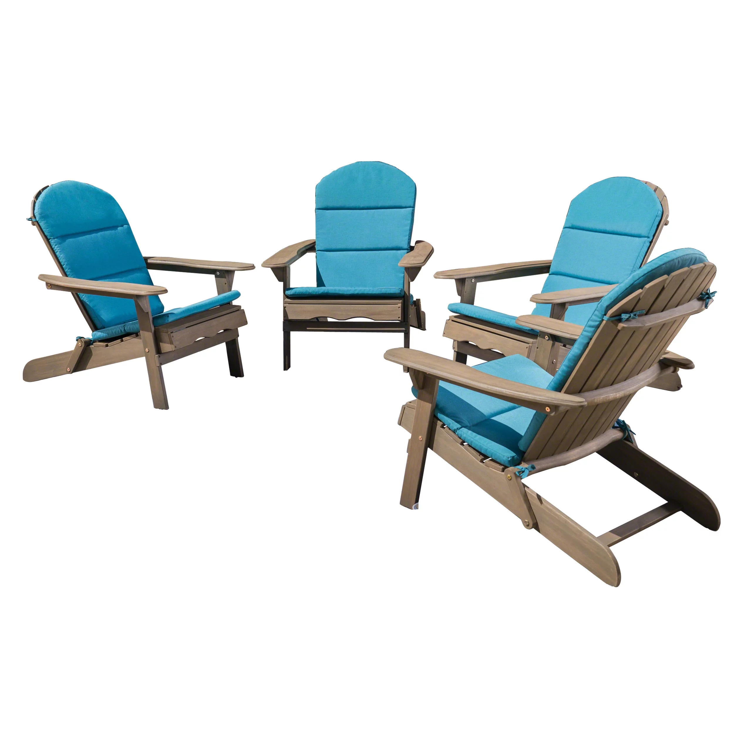 GDF Studio Cartagena Outdoor Acacia Wood Folding Adirondack Chairs with Cushions, Set of 4, Gray and Dark Teal