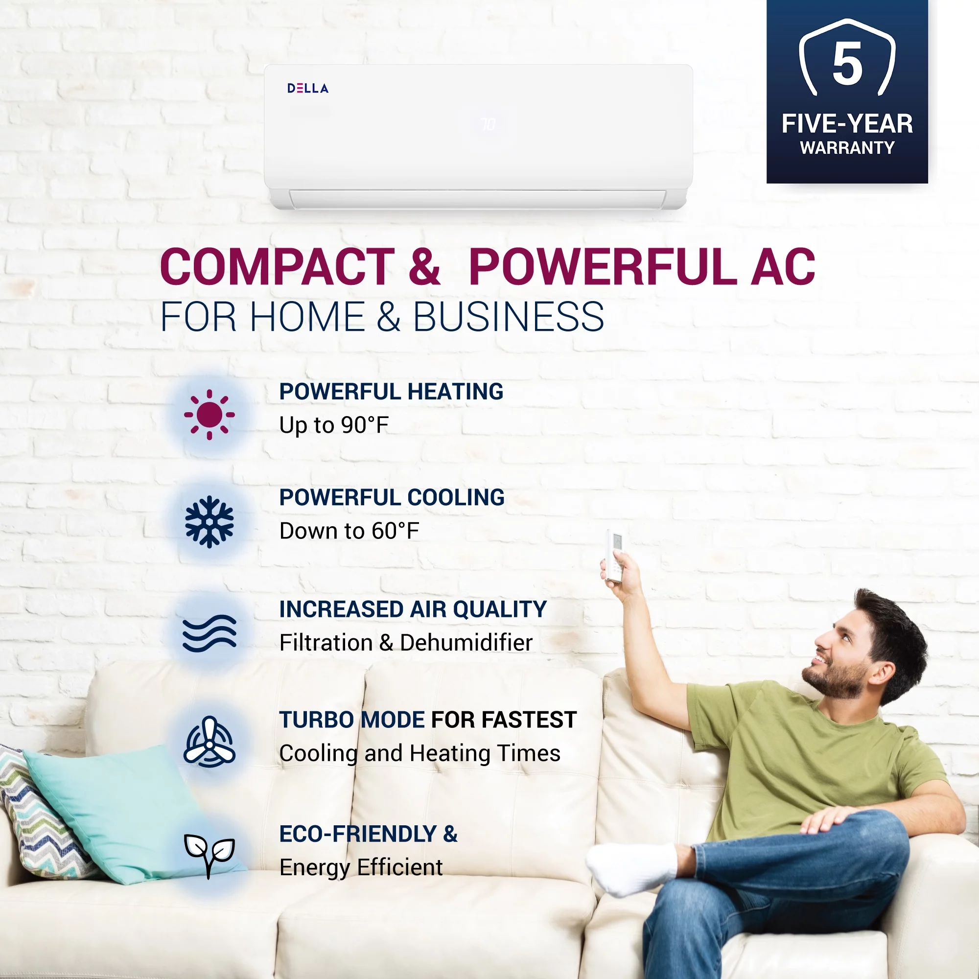 Della 36K BTU ODU Tri 4 Zone(9K 9K 9K 9K) 20 SEER 208/230V Cools Up to 1600 Sq.Ft Wifi Energy Efficient Multi Zone Ductless Mini Split Air Conditioner Heat Pump Full Set with 16ft Installation Kits