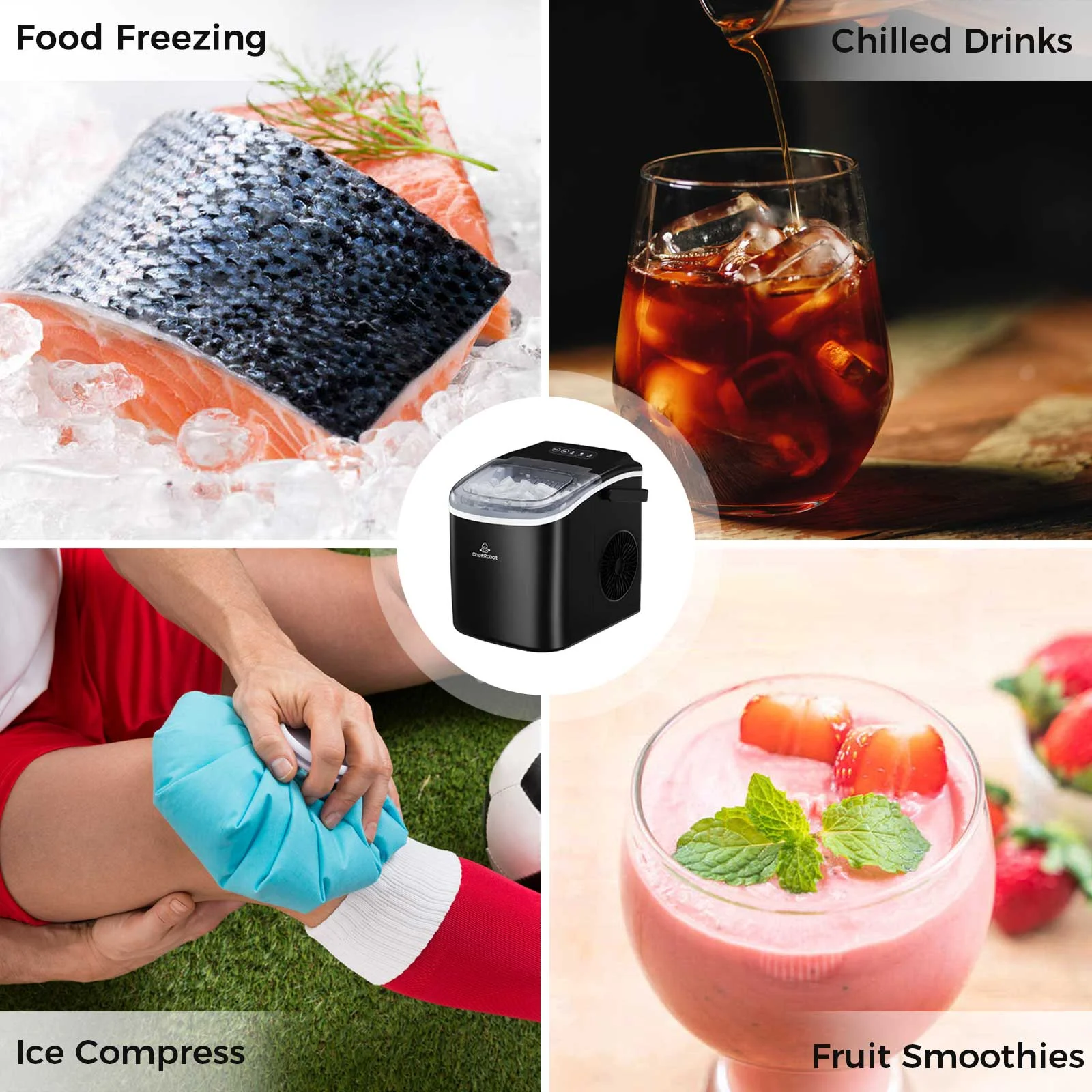 ChefRobot Ice Maker Countertop, Self-Cleaning Ice Maker with Ice Scoop and Basket, Make 26.5 lbs Ice in 24 Hrs, 9 Ice Cubes Ready in 6-8 Mins, Black