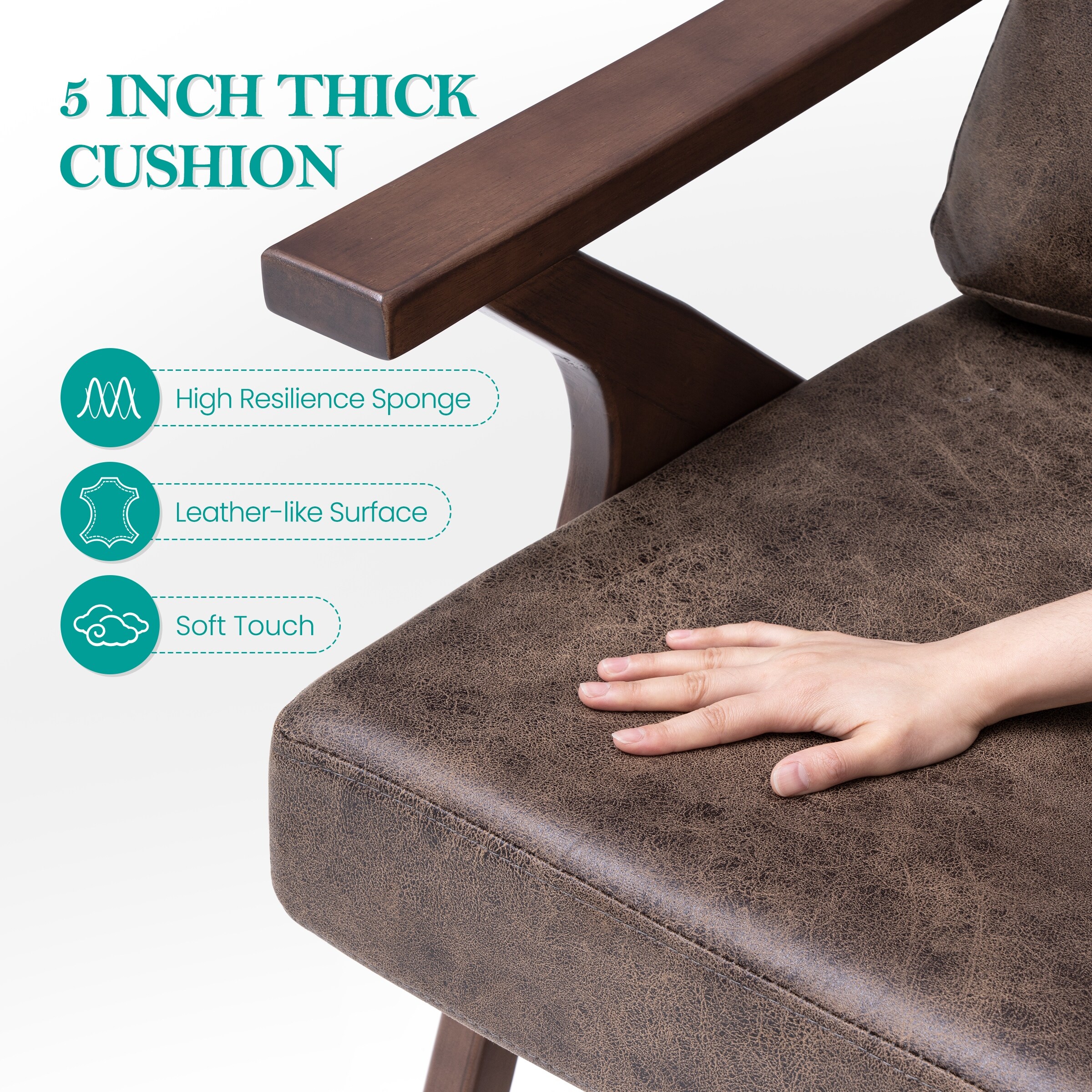 Crestlive Products Retro Accent Chair Rubber Wood Faux Leather Upholstered 1-piece - Brown