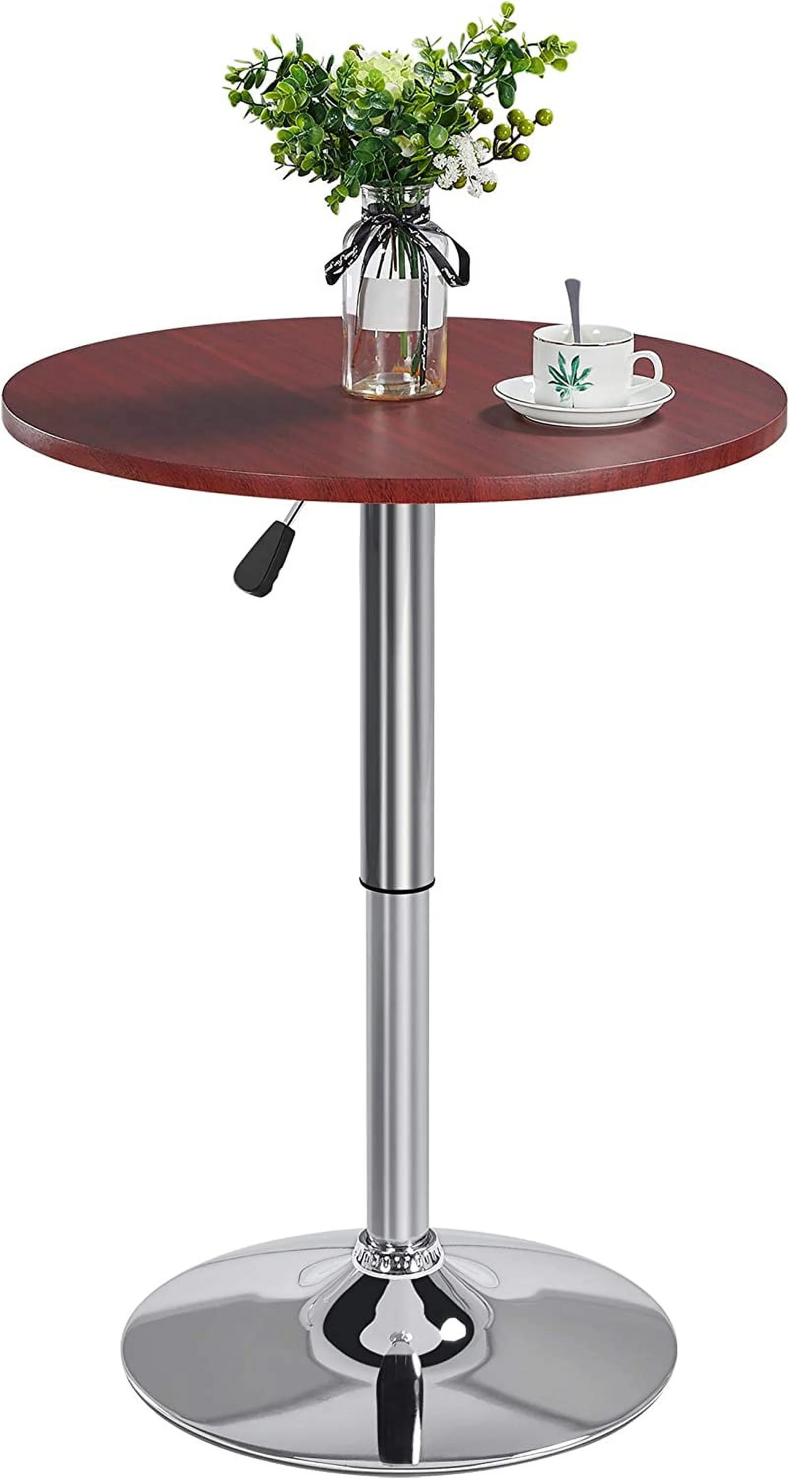 Height Adjustable Round Pub Table Counter Bar MDF Top Table 360 Degree Swivel Bar Tables Tall Cocktail Tables Bistro Table, Mahogany