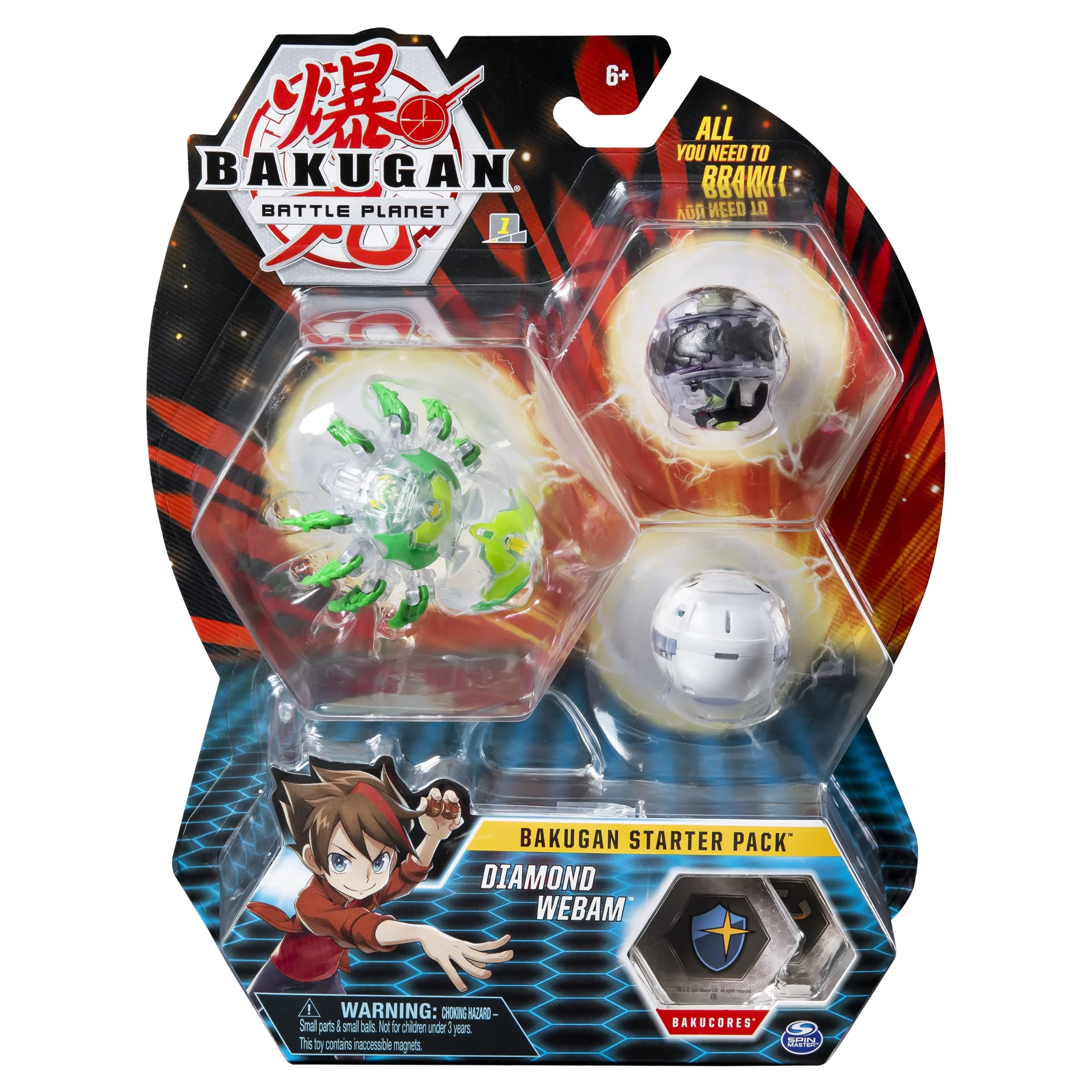 Bakugan Starter Pack 3-Pack, Diamond Webam, Collectible Action Figures with Trading Card, for Ages 6 and up