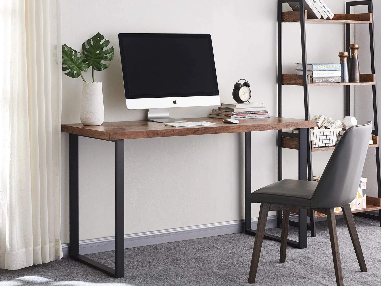 Computer Desk 55'', Modern Writing Desk,Sturdy Laptop Table for Home Office, Retro Brown