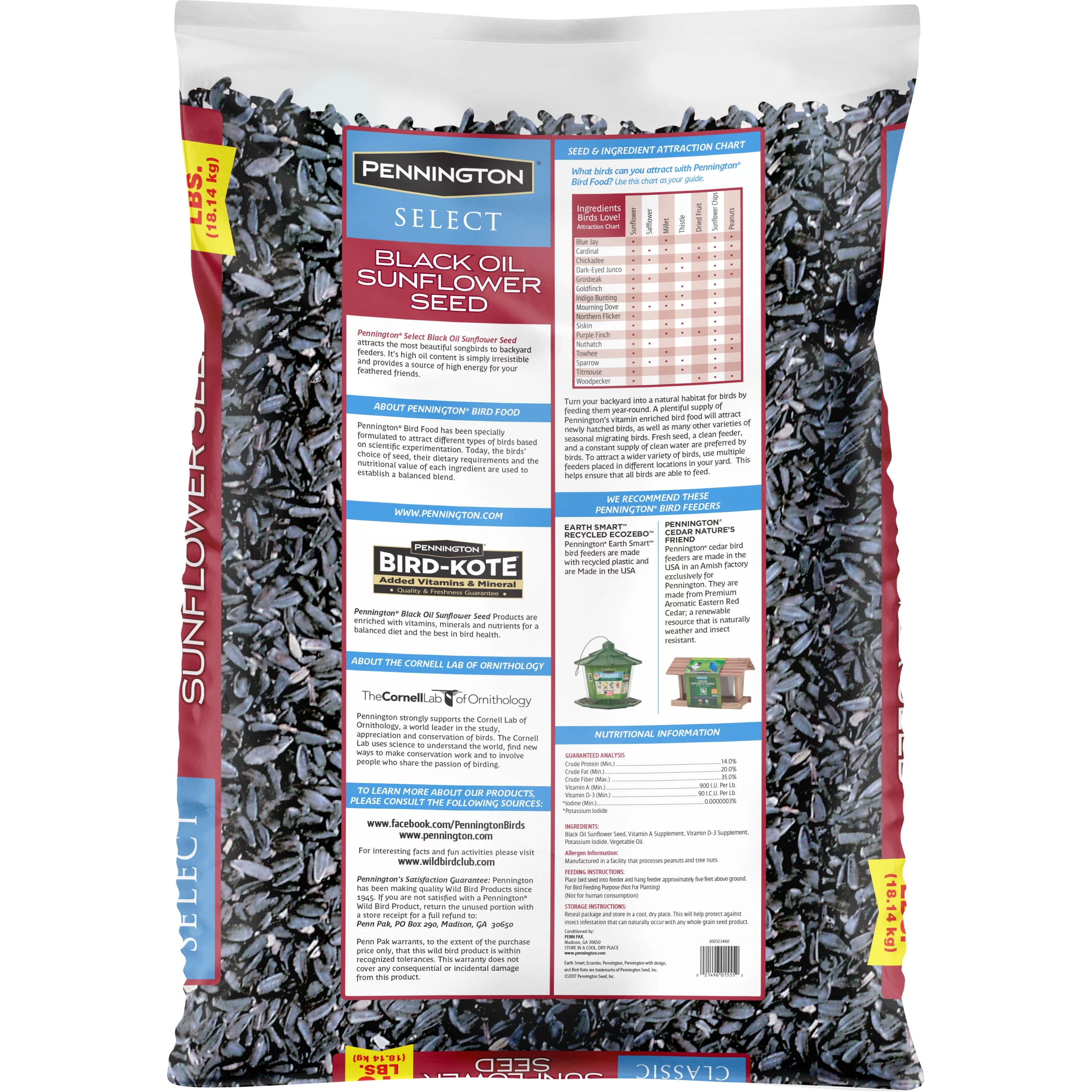 Pennington Select Black Oil Sunflower Seed Wild Bird Feed, 80 lb. Bag (2 Pack of 40 lb)