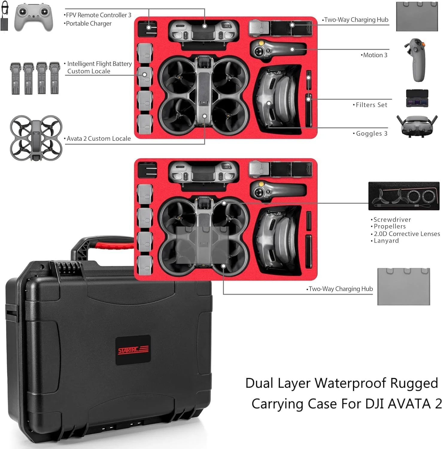 Gaekol Avata 2 Waterproof Case Hardshell Case Shockproof Case For DJI AVATA 2, Drone Accessories Box For DJI AVATA 2 Fly More Combo Goggles 3 Accessories