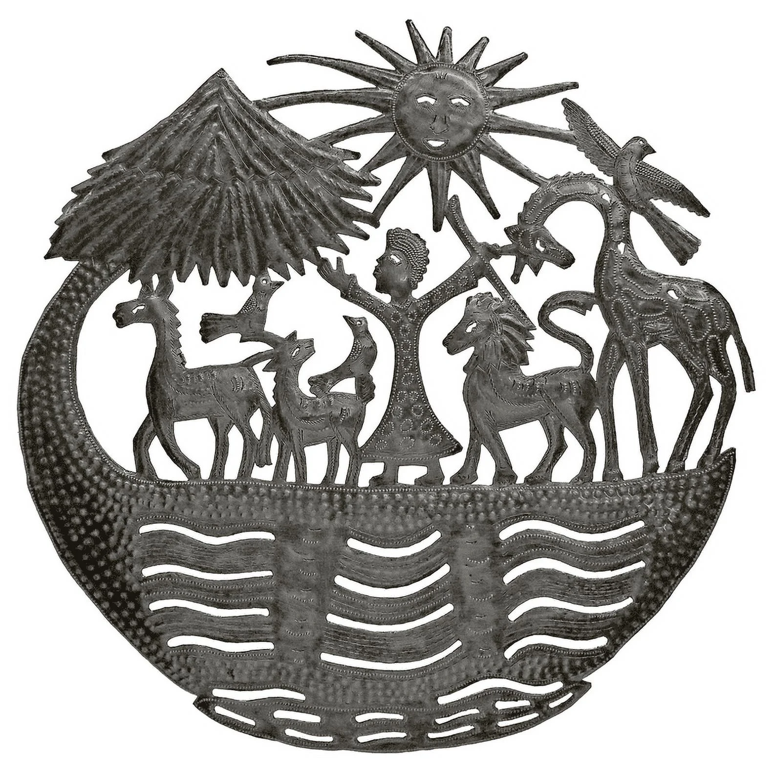 Haitian Recycled Steel Oil Drum, Metal Hanging Wall Art, 24