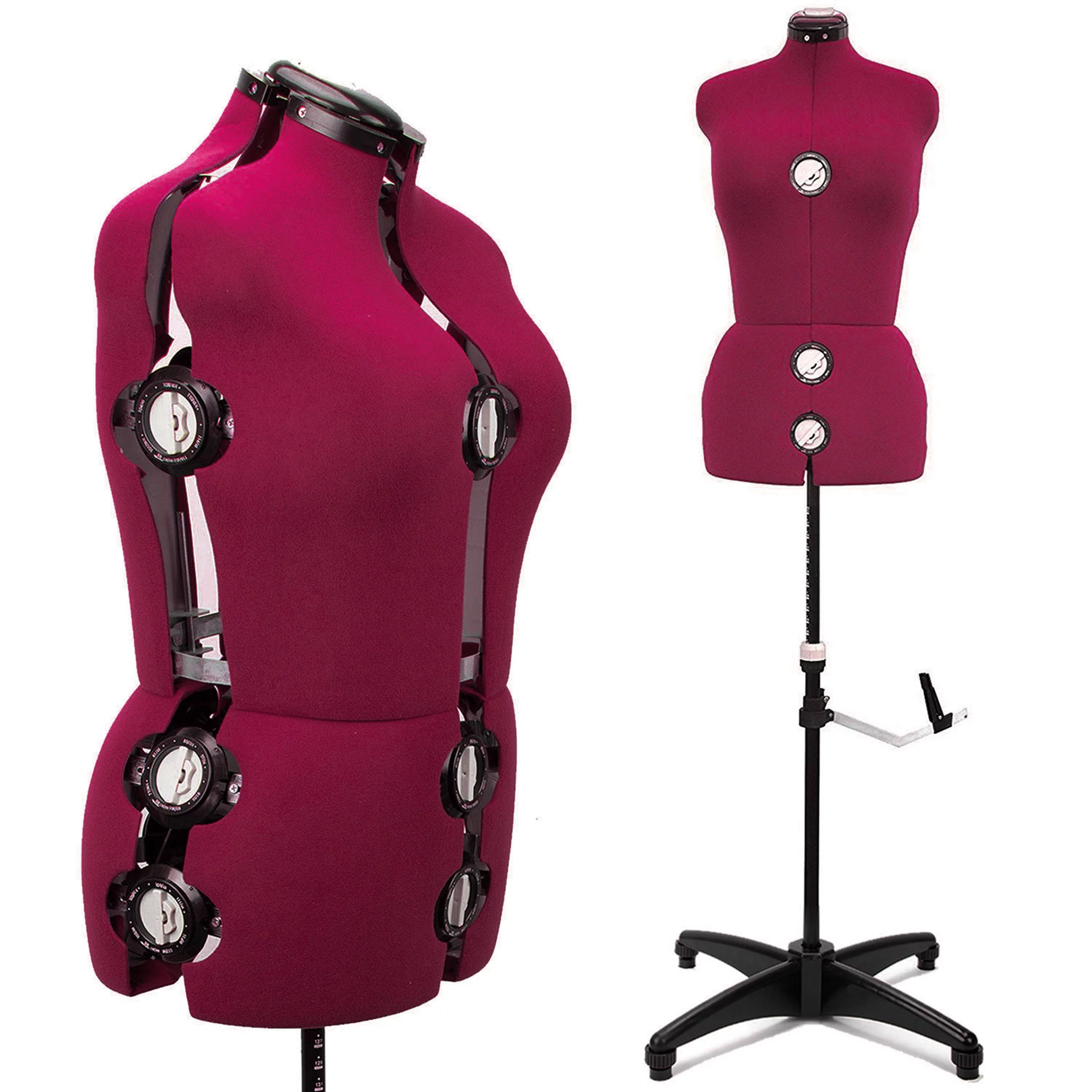 GEX Burgundy Female Fabric Adjustable Mannequin Dress Form for Sewing Women's Mannequin Body Torso with Stand Large