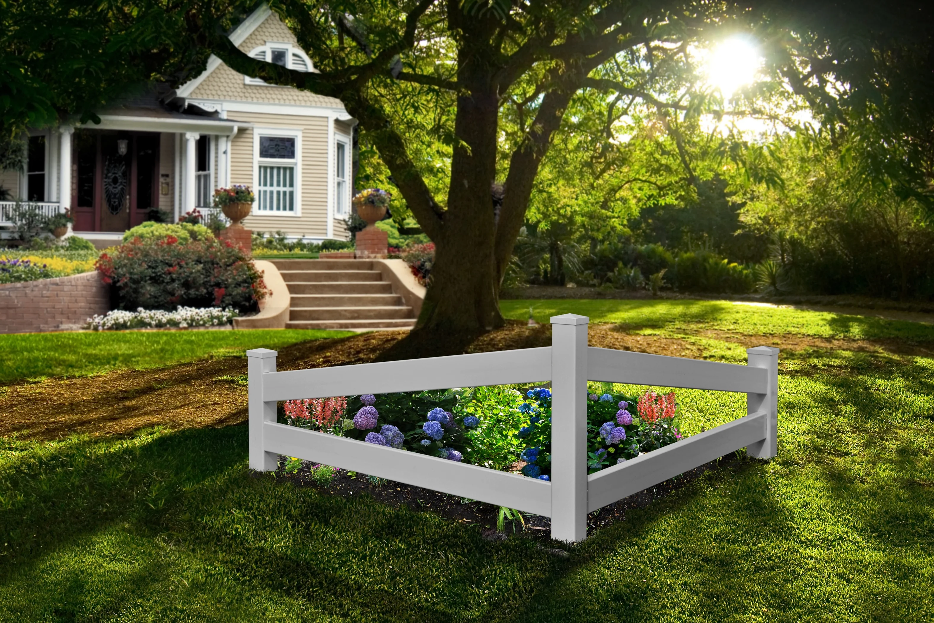 Vita Classic White Vinyl Split Rail Corner Fence Yard Accent, VA20236
