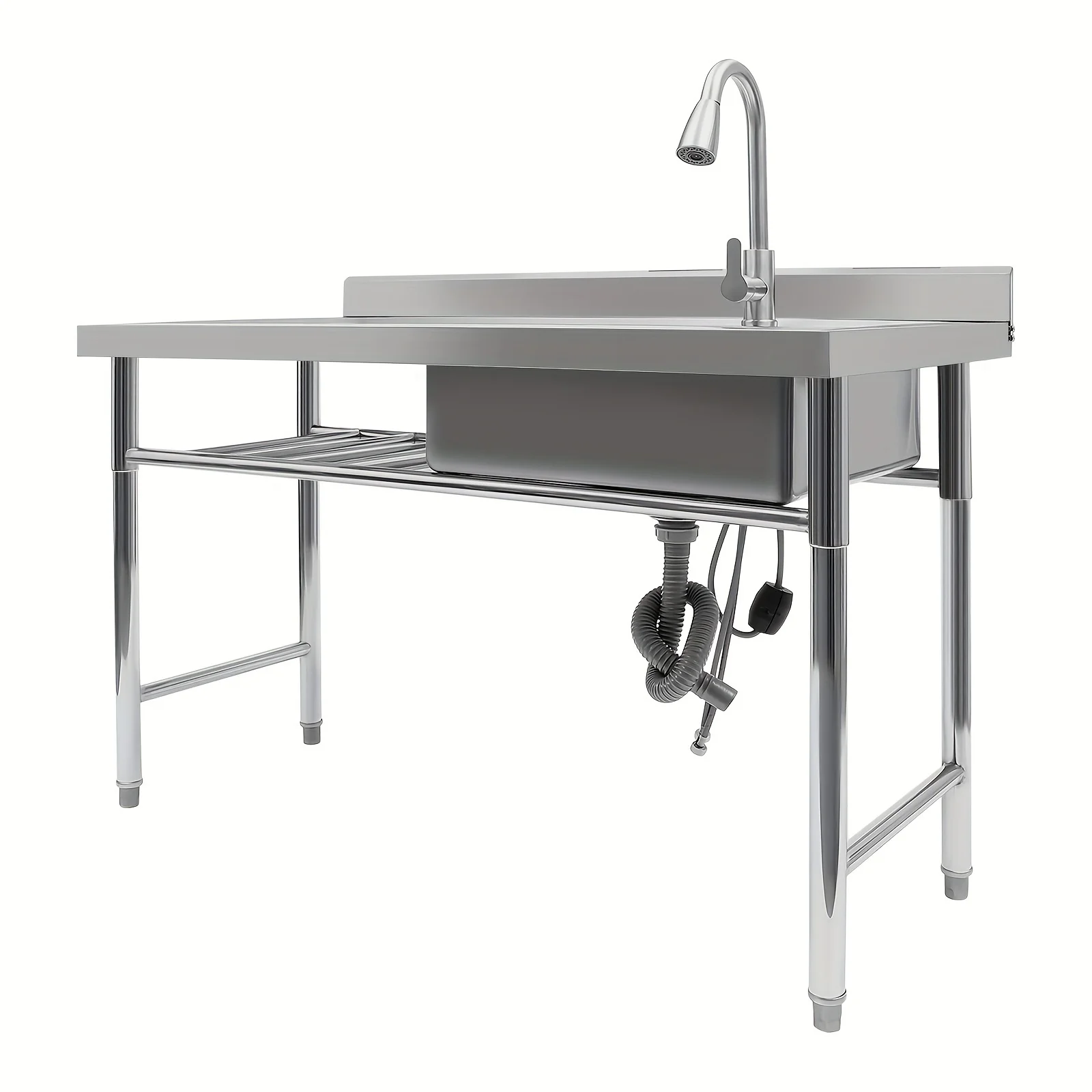 Commercial Restaurant Sink,Stainless Steel Utility Sink Free-standing Kitchen Sink, Freestanding Outdoor Sink with Pull-Out Faucet(Single Bowl)