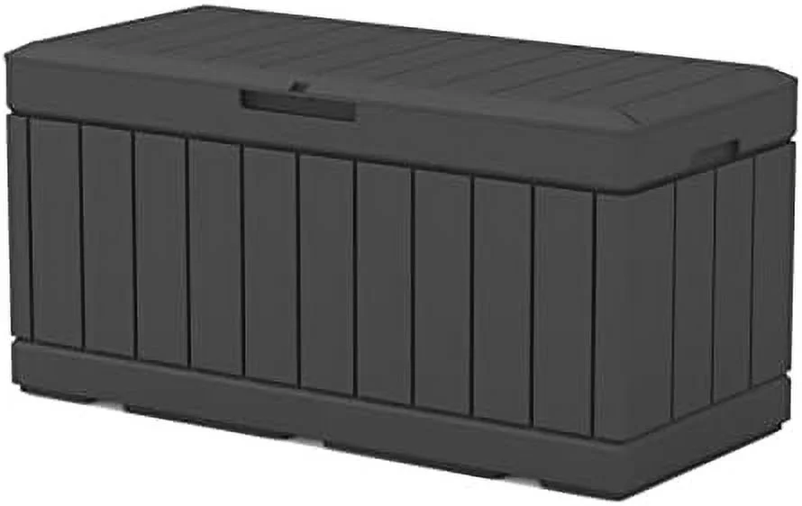 Patiowell 82 Gallon Resin Deck Box, Waterproof Large Wood Look Storage Box for Patio Furniture, Pool Accessories, Toys, Garden Tools and Sports Equipment, Lockable, Black