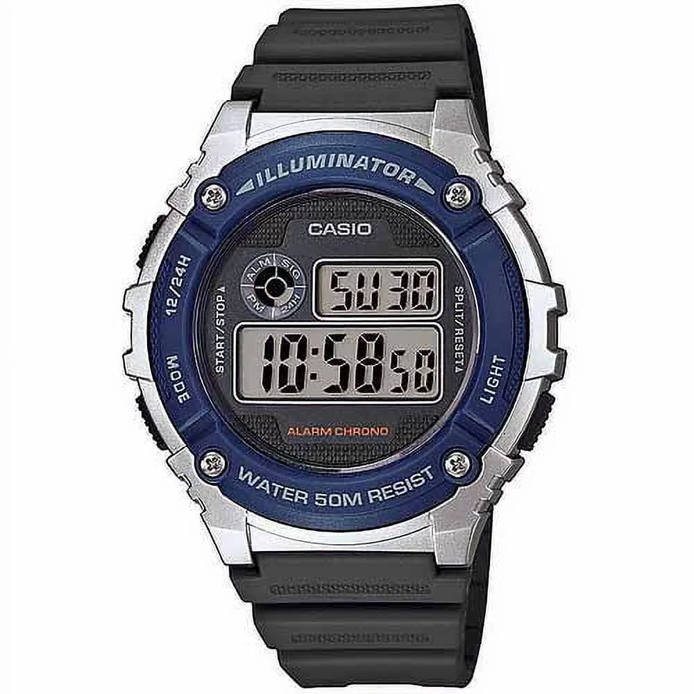 Casio Men's Resin Strap Digital Sport Watch, Gray/Blue Accents W216H-2AV