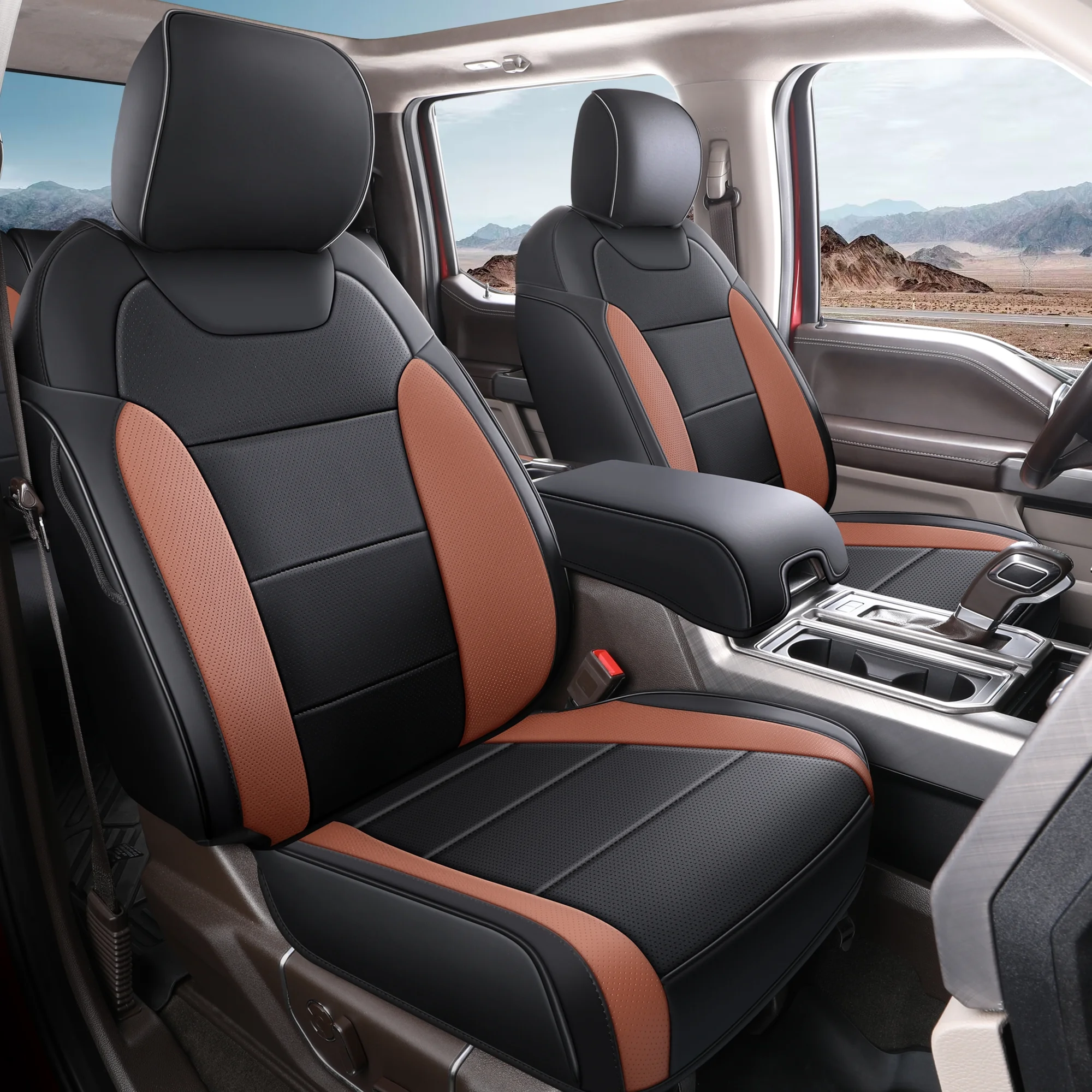 Red Rain Black and Brown Ford F150 Car Seat Covers Custom Fit 2010-2019 Crew Cab (F150-Black+Brown)