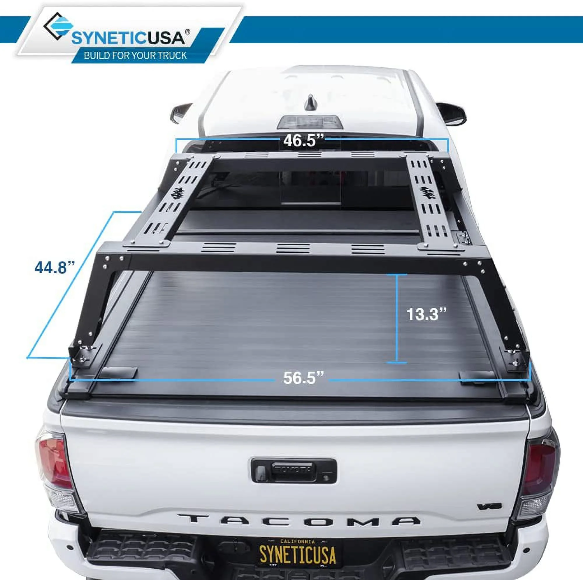 Syneticusa Retractable Hard Tonneau Cover with Cargo Rack Kit Fits 2016-2022 Toyota Tacoma 5ft Bed Aluminum Matte Black Low Profile Waterproof Off Road Ready