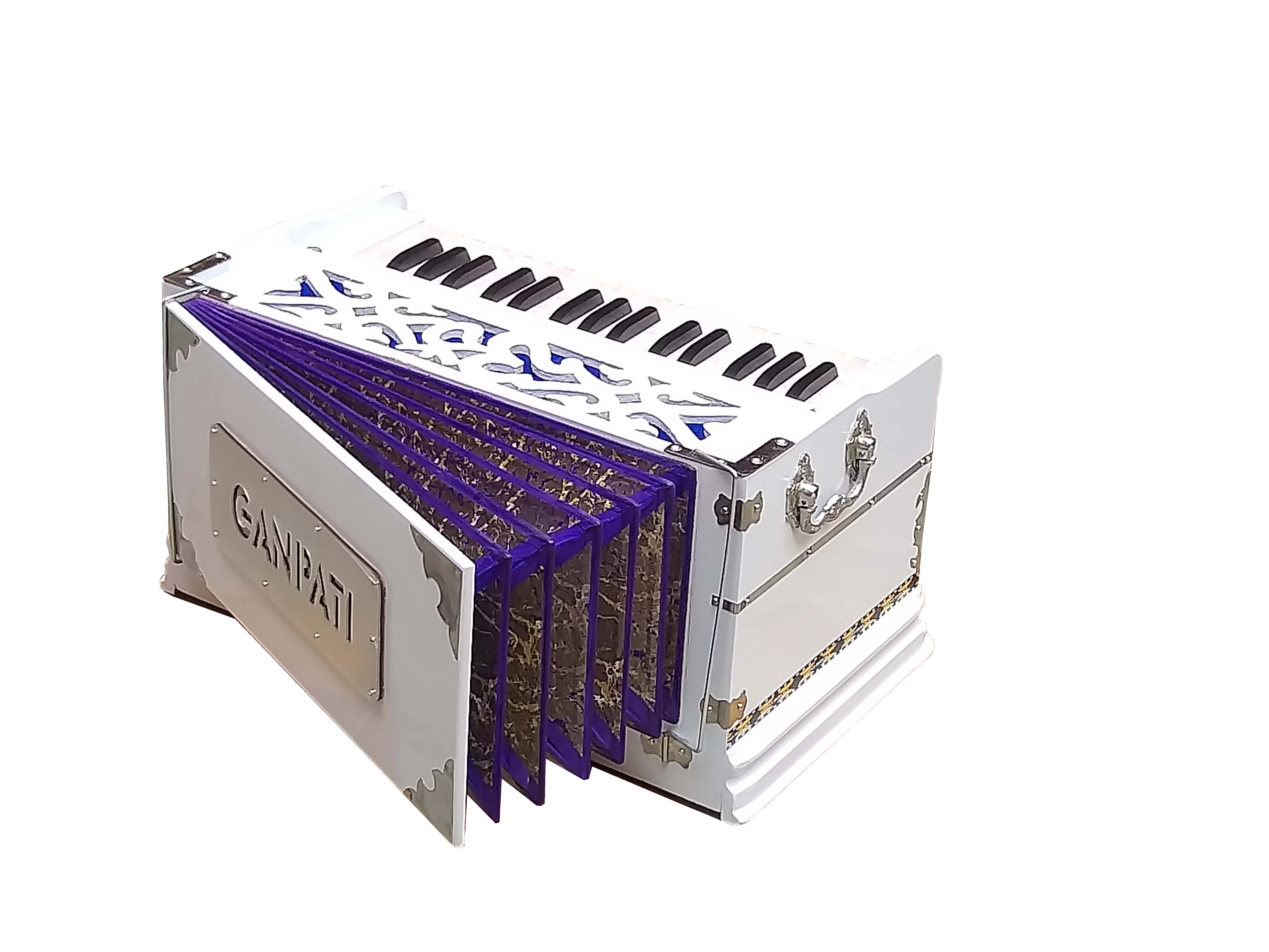 Harmonium White~2 Octaves~7 Fold Bellow~4 Stop~Double Reeds~32 Keys~Chant~Kirtan~Bhajan