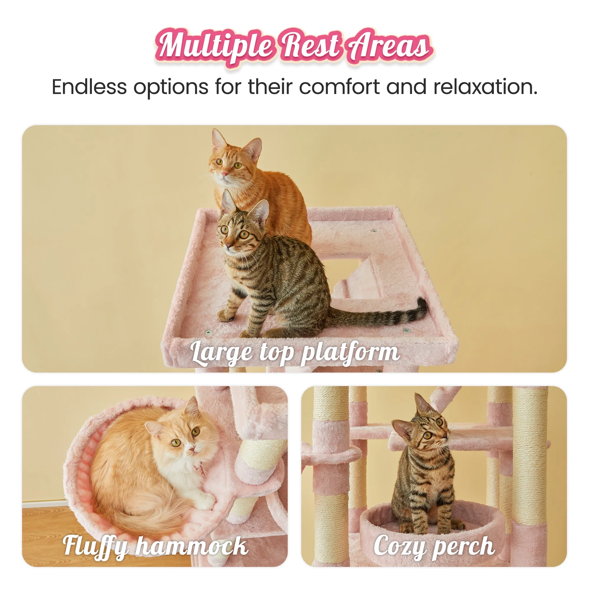 MWPO 74.8-in Extra Large Cat Tree with Double Condo and Scratching Post Tower,Pink