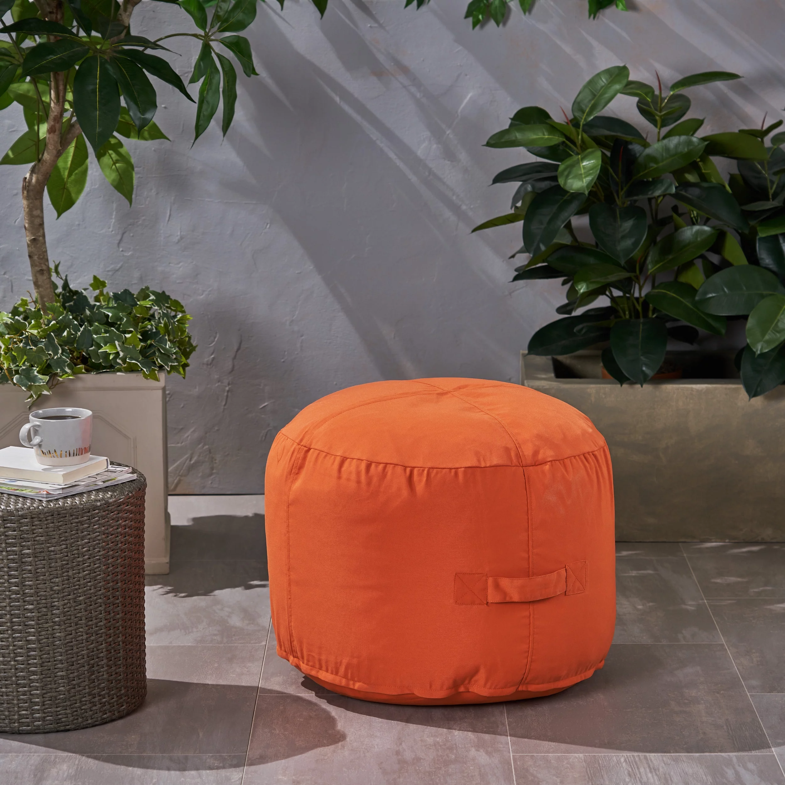 Harley Outdoor Water Resistant Fabric 2' Ottoman Pouf, Coral