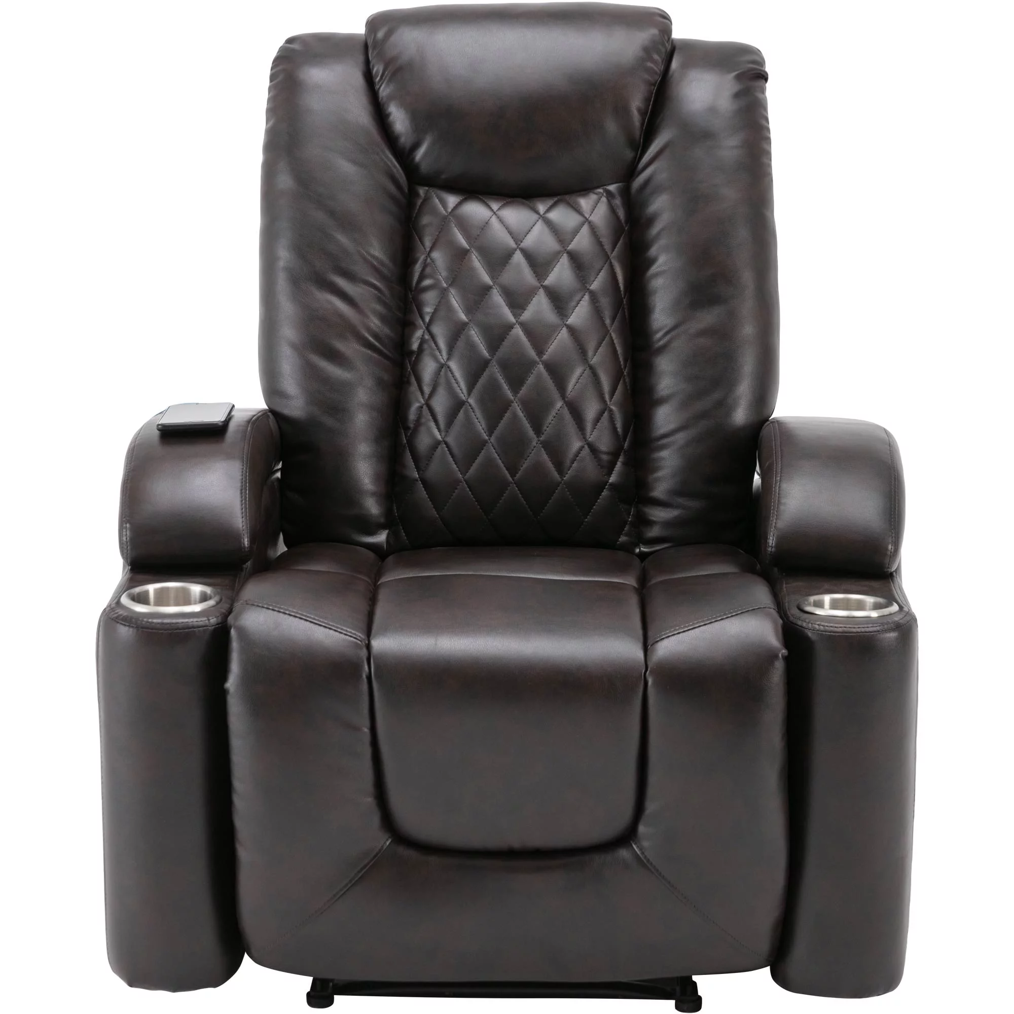 Power Motion Recliner with USB Charge Port and Cup Holder -PU Lounge chair for Living Room,Brown(Old Sku:PP194010DAA）