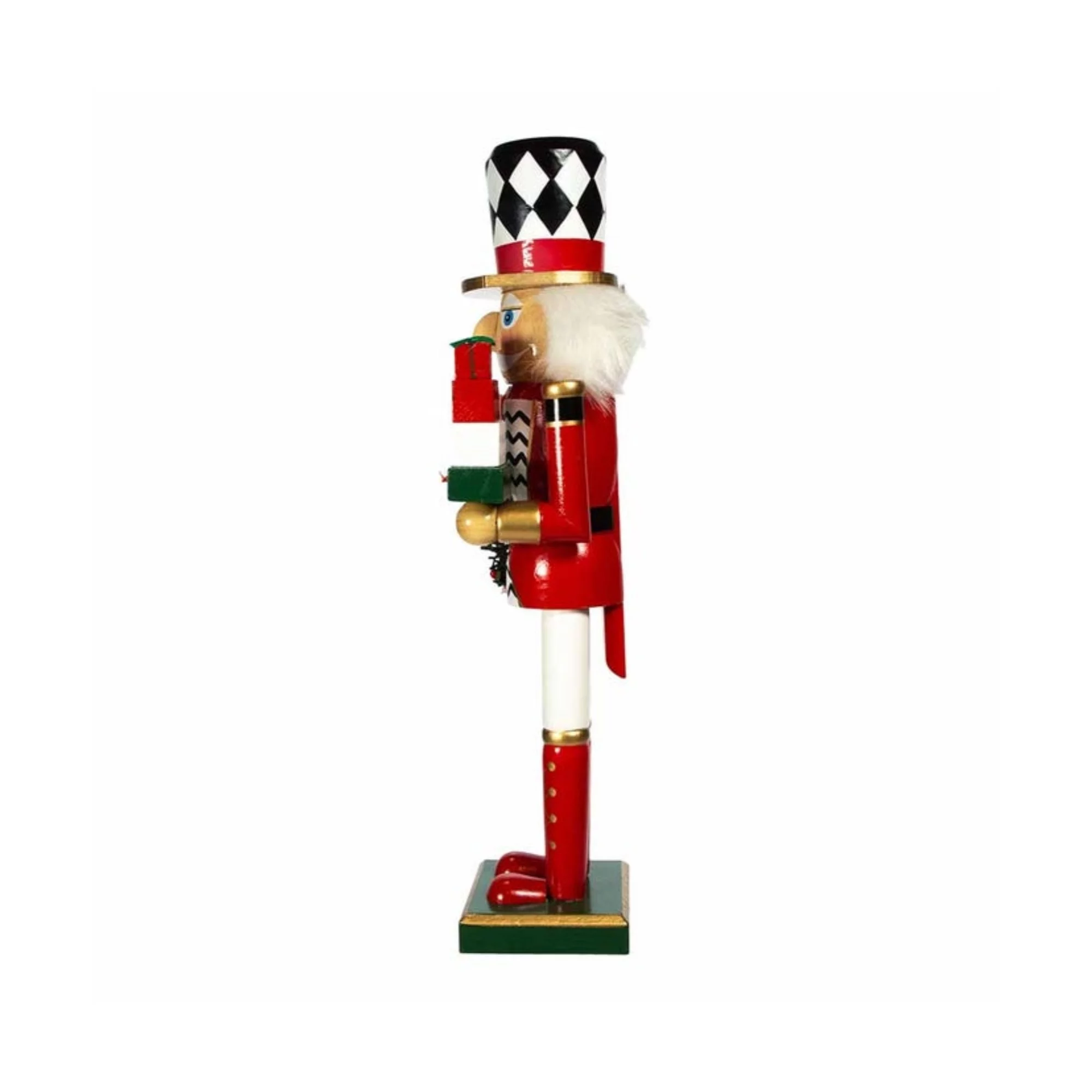 Kurt Adler Red,White, Black Nutcracker Holding Gift Box and Wreath, 15