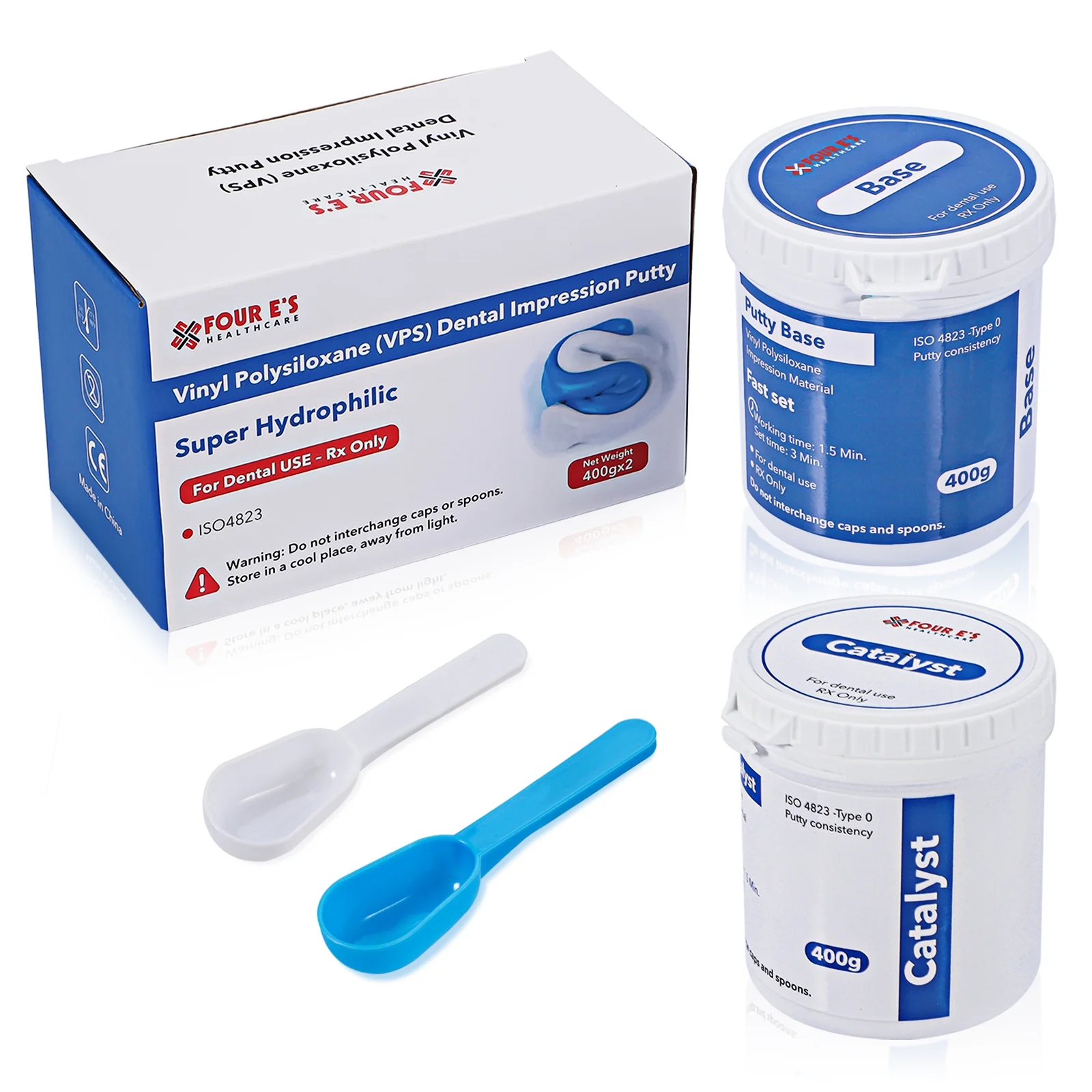 Four E's Dental Impression Putty Fast Set | 800g VPS Putty (400g Base & 400g Catalyst)  | Super Hydrophilic,High-Acuuracy & High-Stability, Ideal for Tooth & Gum Details Reproducing