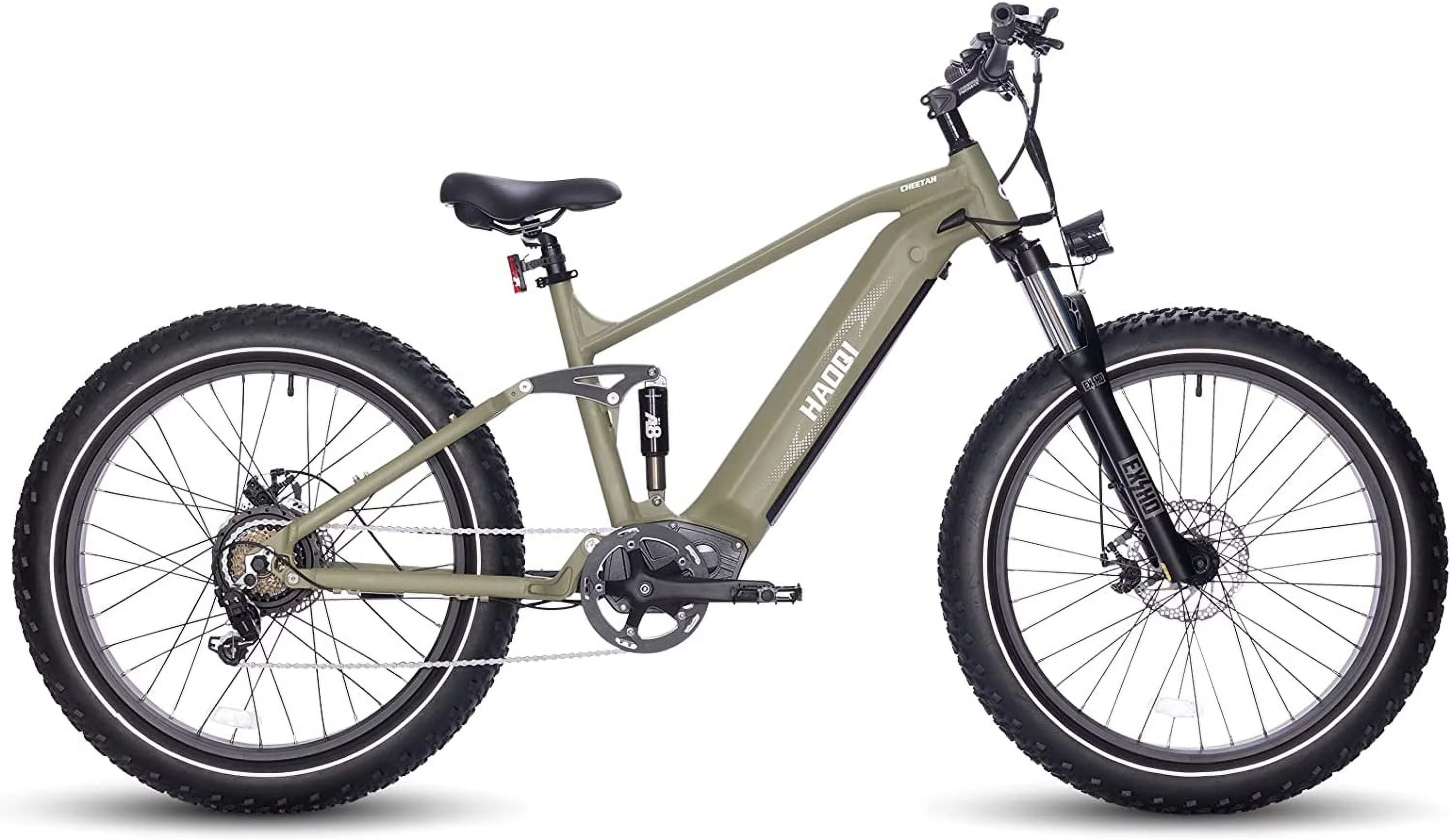 HAOQI Army Green Cheetah Electric Bike for Adults, 48V 16Ah Removable Cells Battery Ebike, 750W Brushless Motor up to 28MPH, Shimano 7-Speed, 26