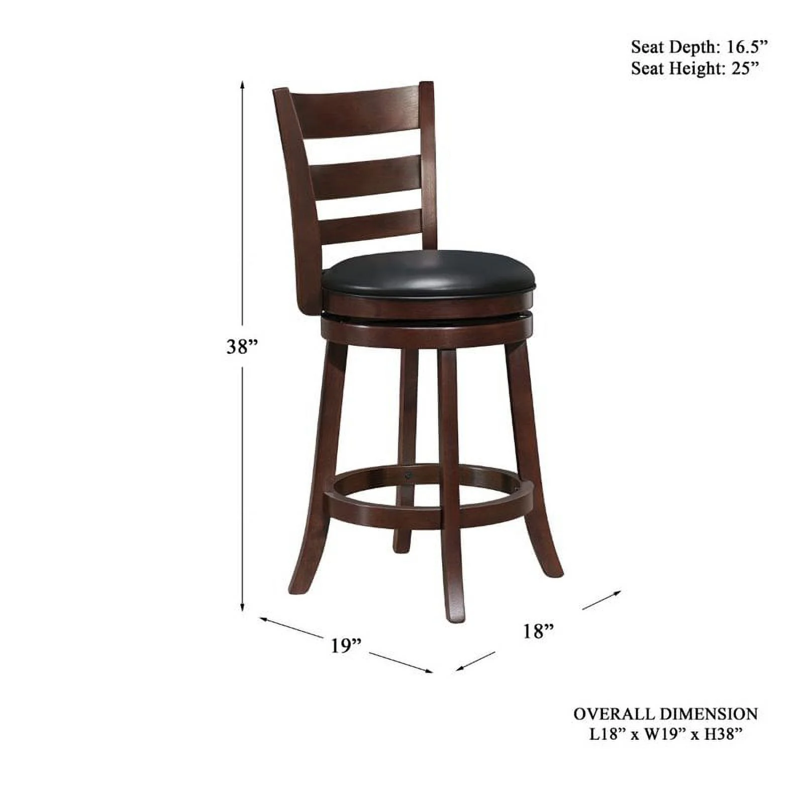 Home Square 3 Piece Ladderback Faux Leather Counter Stool Set in Dark Cherry