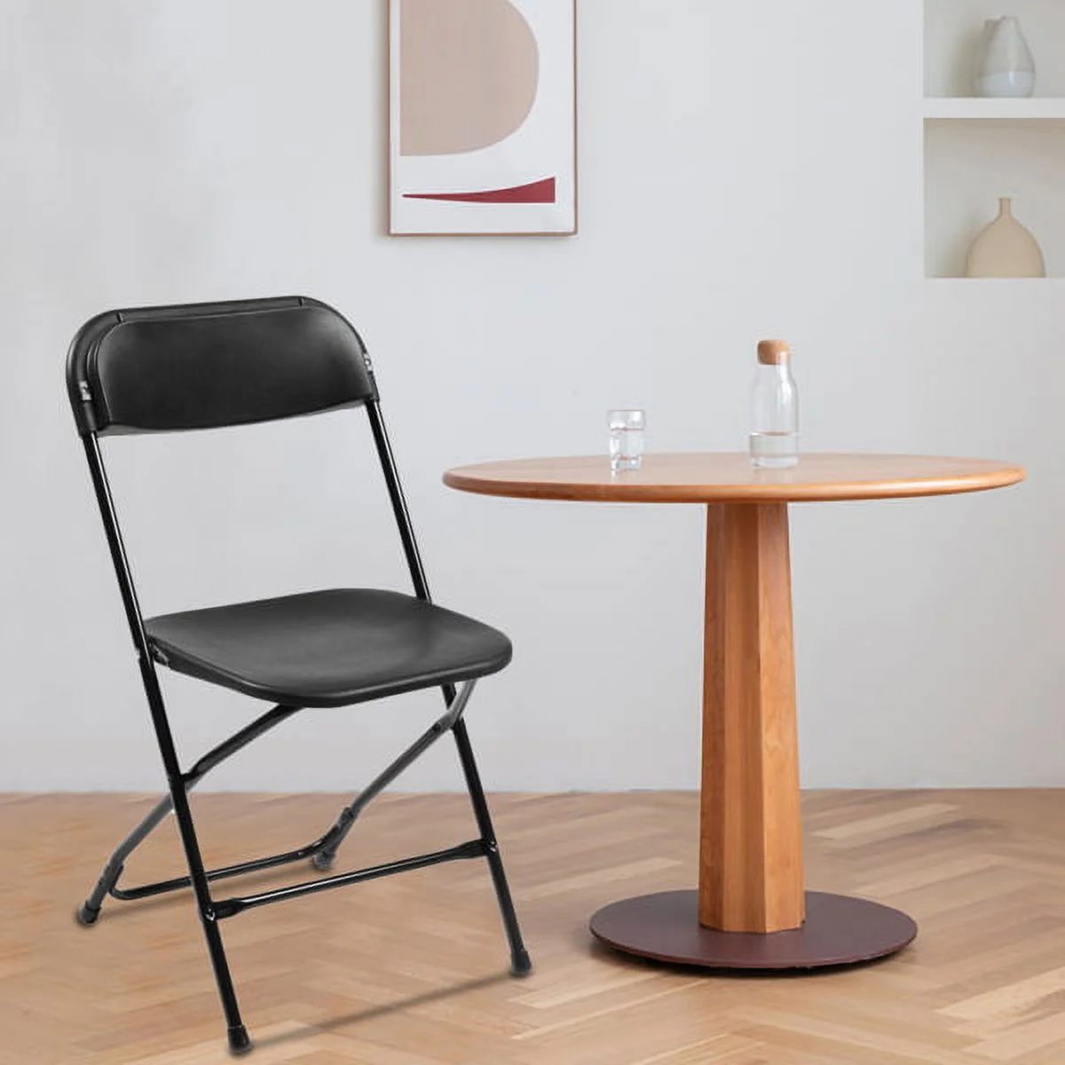 Al Fresco Plastic Folding Chairs Set of 10, Portable Stacking Indoor Outdoor Seating for Home, Yard, Garden, Parties, Events w/Non-Slip Feet, 350lb Weight Capacity, Black