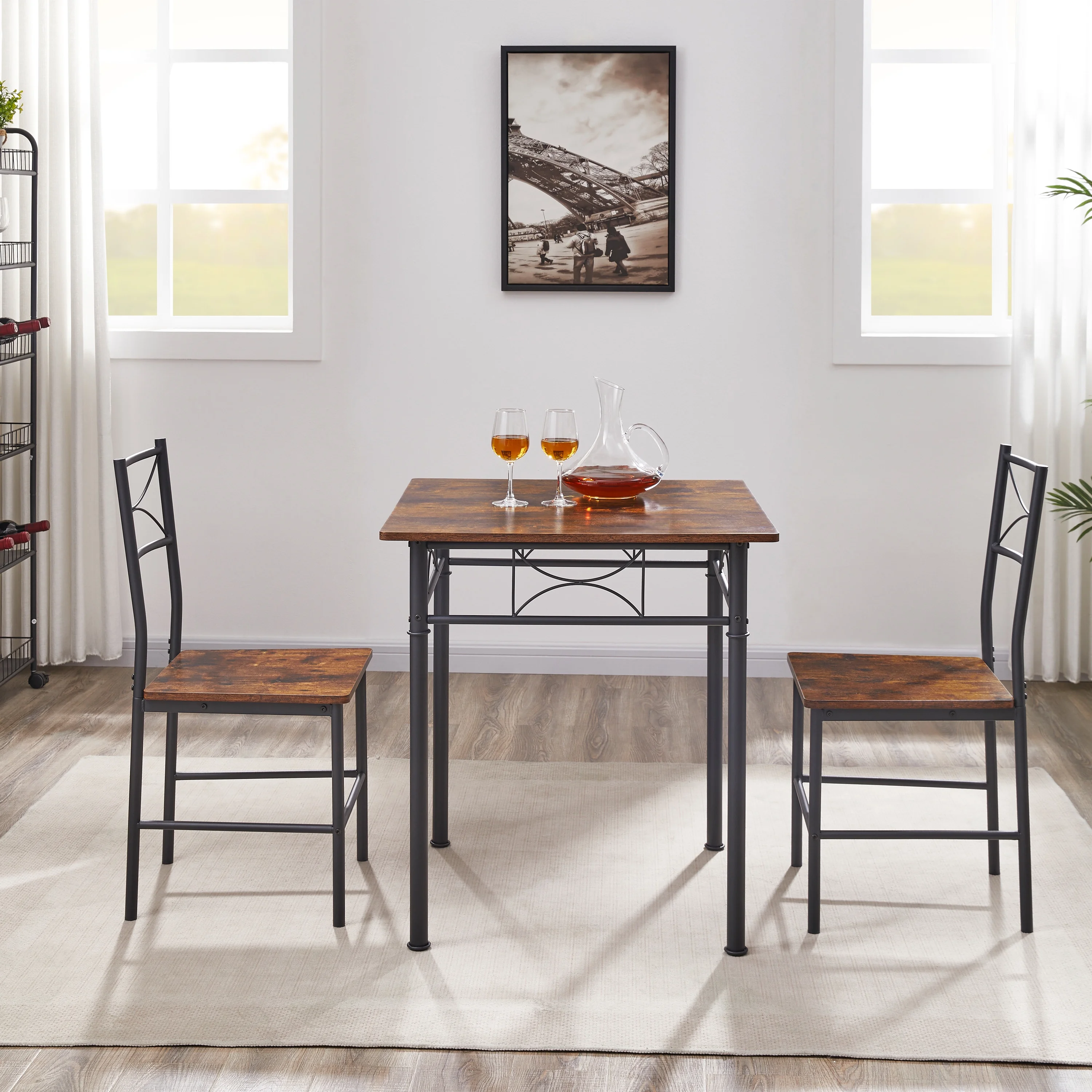 3-Piece Kitchen Dining Room Table Set Retro Brown Chair