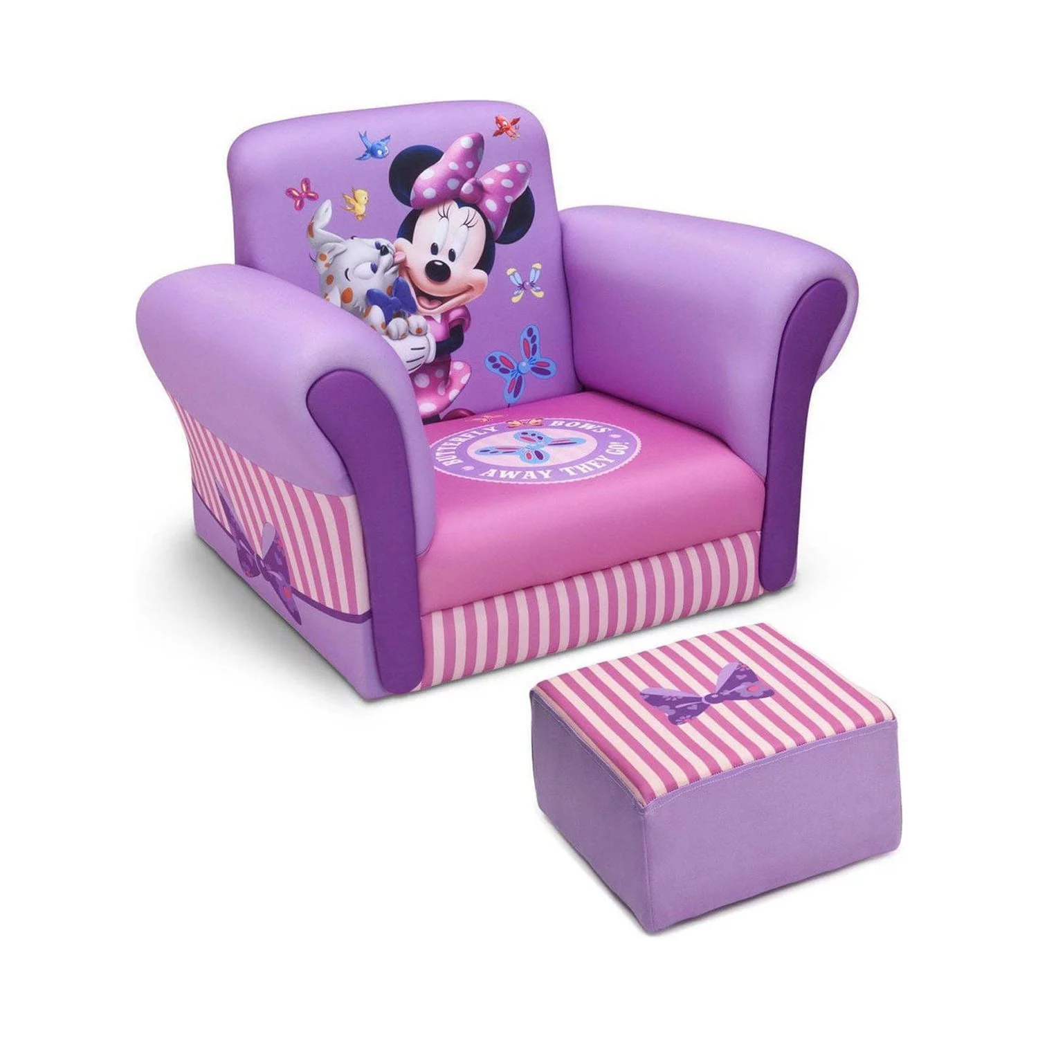Delta Children Kids Minnie Mouse Upholstered Lounge Chair Armchair with Footrest