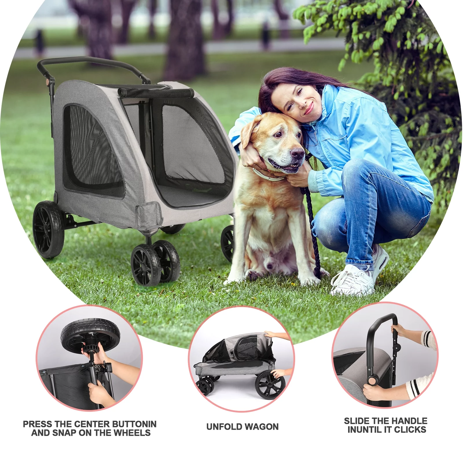 Wedyvko Dog Stroller for Medium Large Dogs - Foldable Jogger 4 Wheels Pet Stroller with Adjustable Handle for Small to Large Dogs and Other Pet Travel (Gray and Dark Gray)