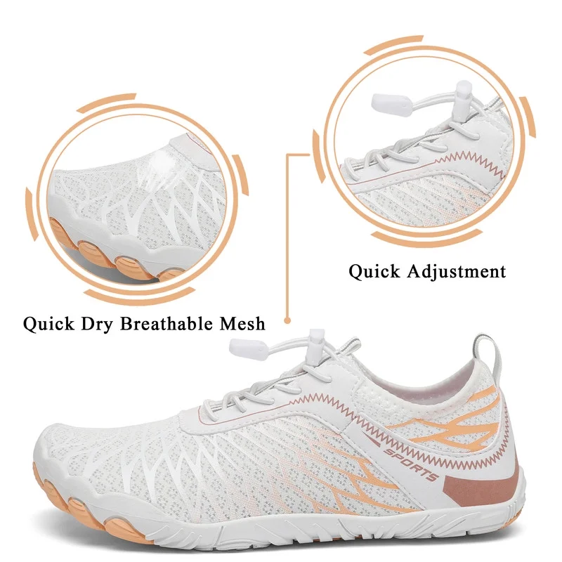Stepedia Women's Wide Toe Box Barefoot Water Shoes Quick Dry Athletic Hiking Shoes, White 9 Wide
