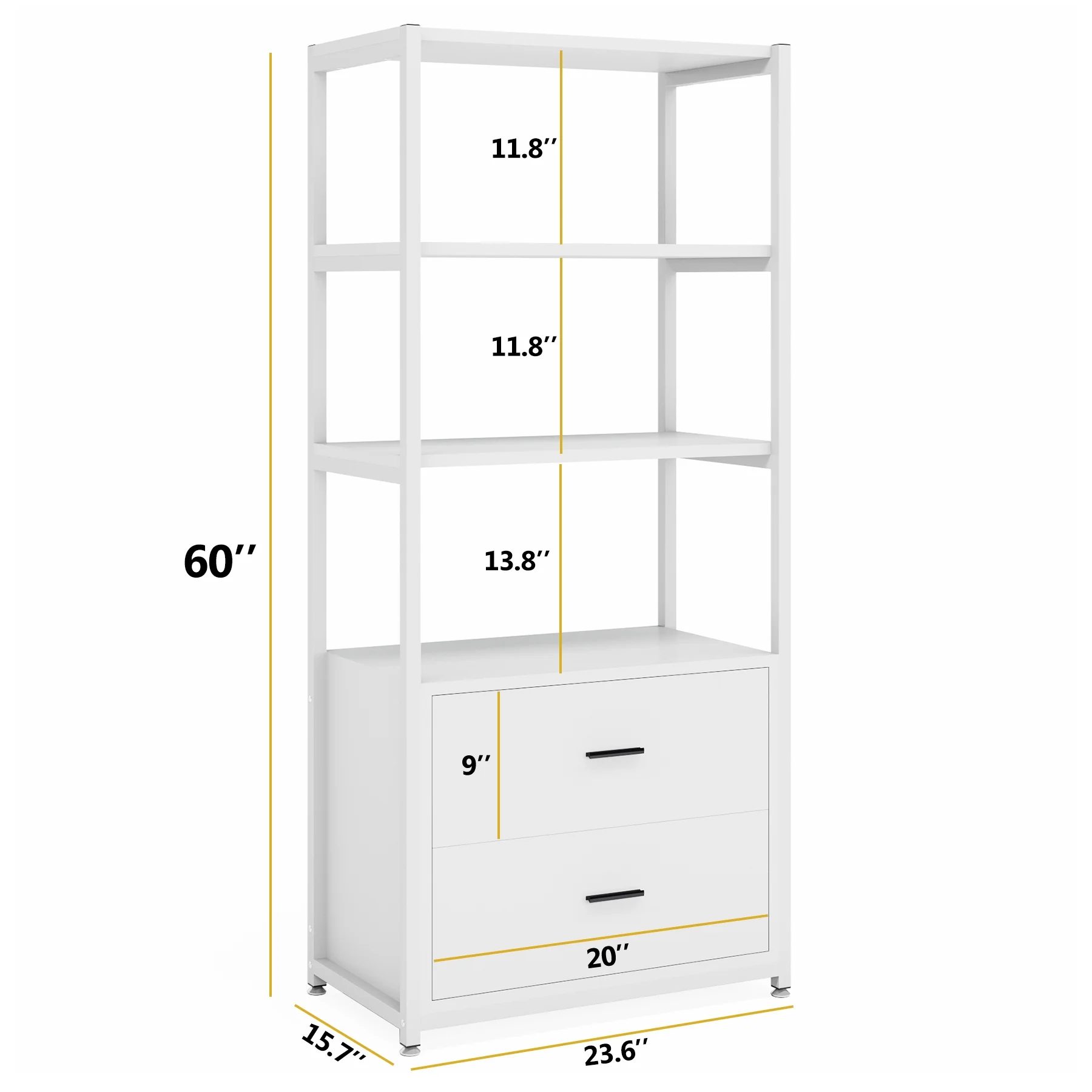 Tribesigns Bookcase 4-Tier White Bookshelf with 2 Drawers White