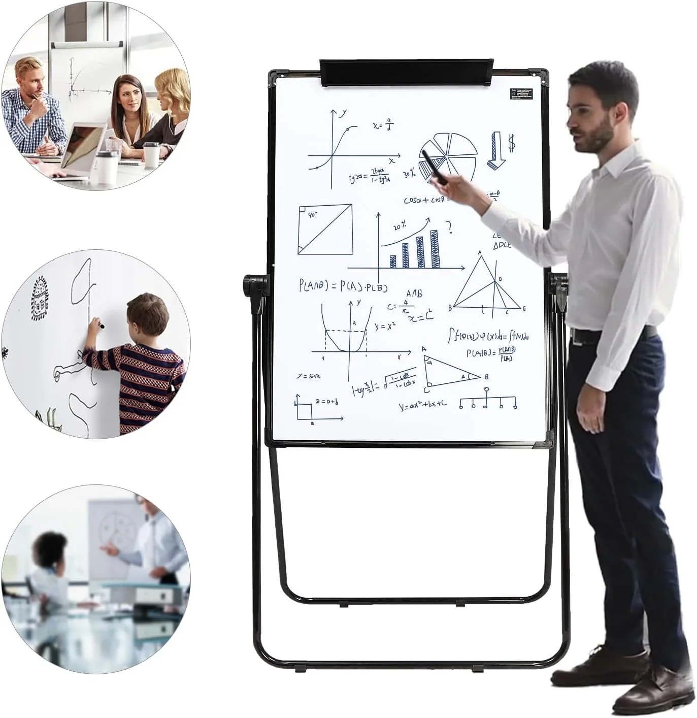 Dry Erase Whiteboard Height Adjustable, Magnetic Easel Board 28 x 40 inches Double Sided Flip Chart Easel Portable Stand White Board for Teaching Presentation Meeting